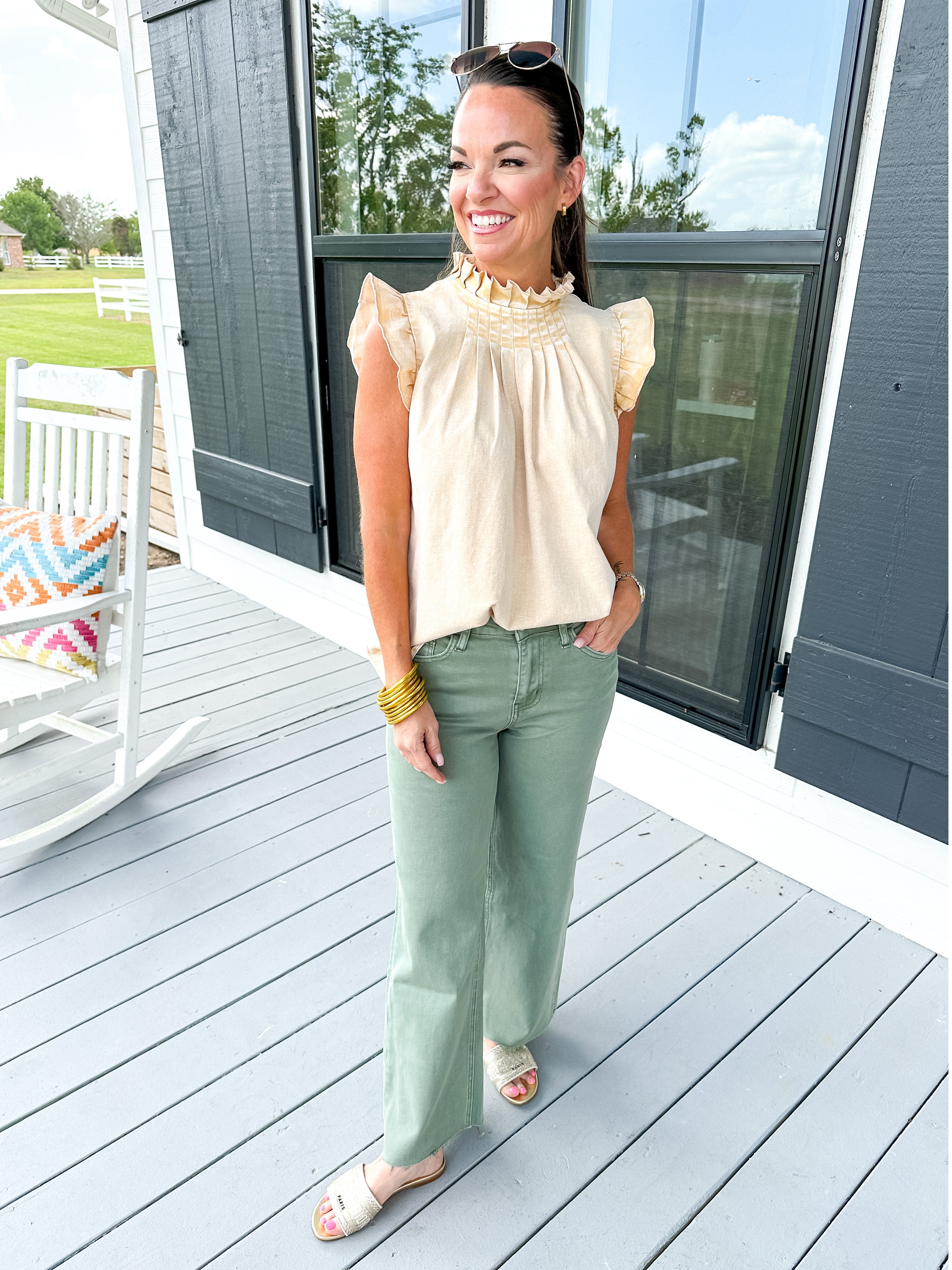 High Rise Crop Wide Leg Jeans in Green