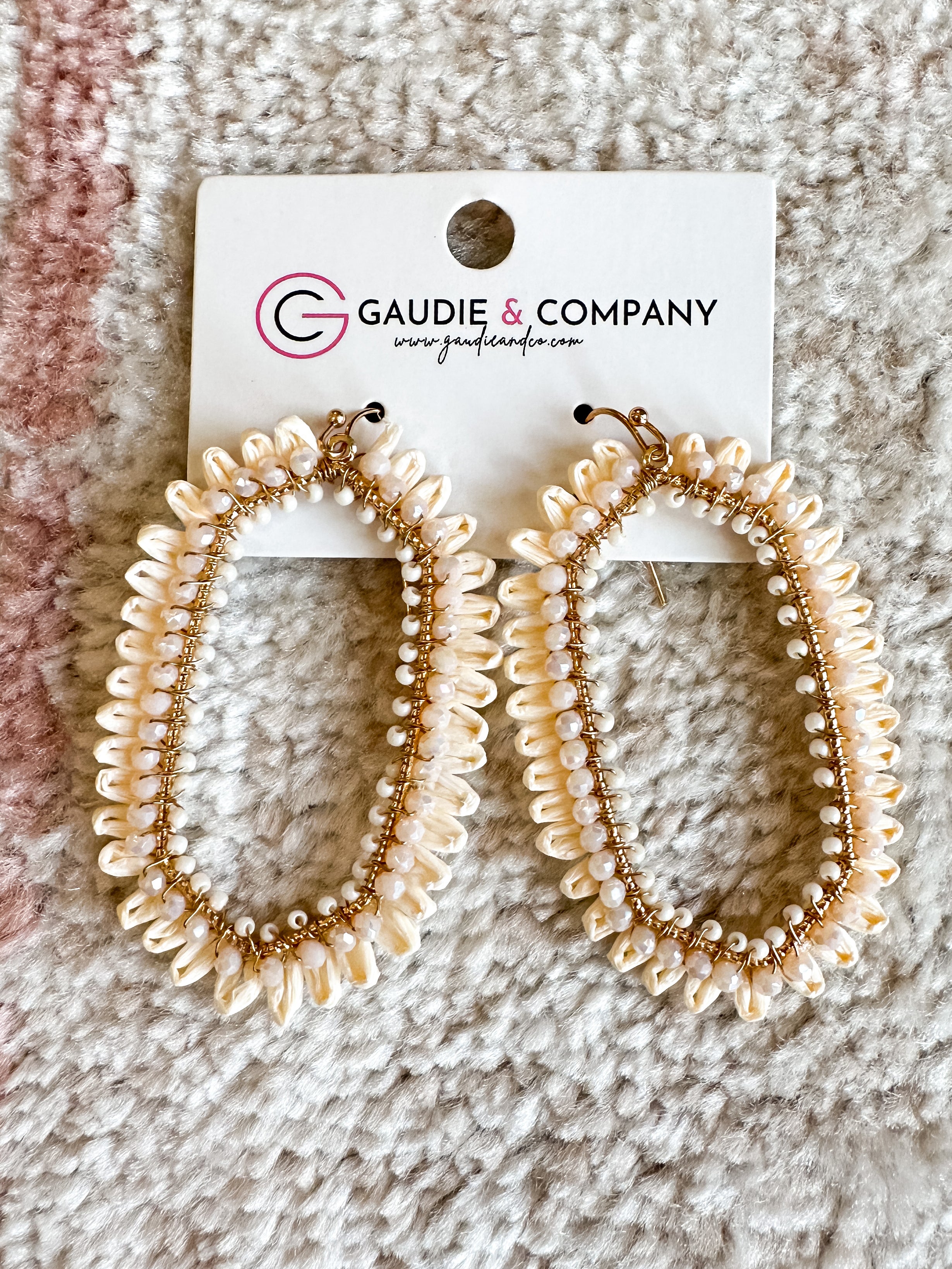 Beads Glass Hexagon Earrings in Ivory