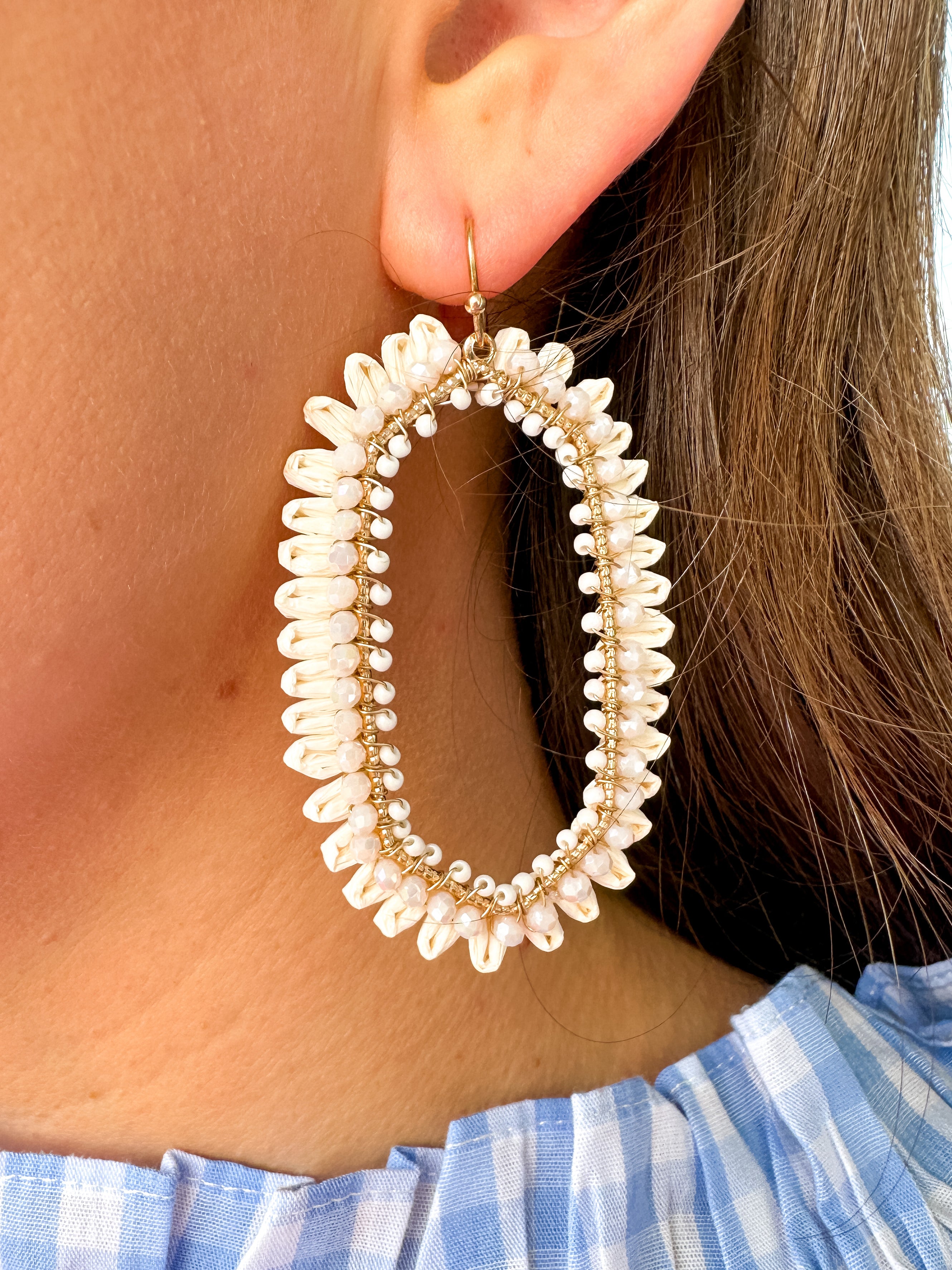 Beads Glass Hexagon Earrings in Ivory