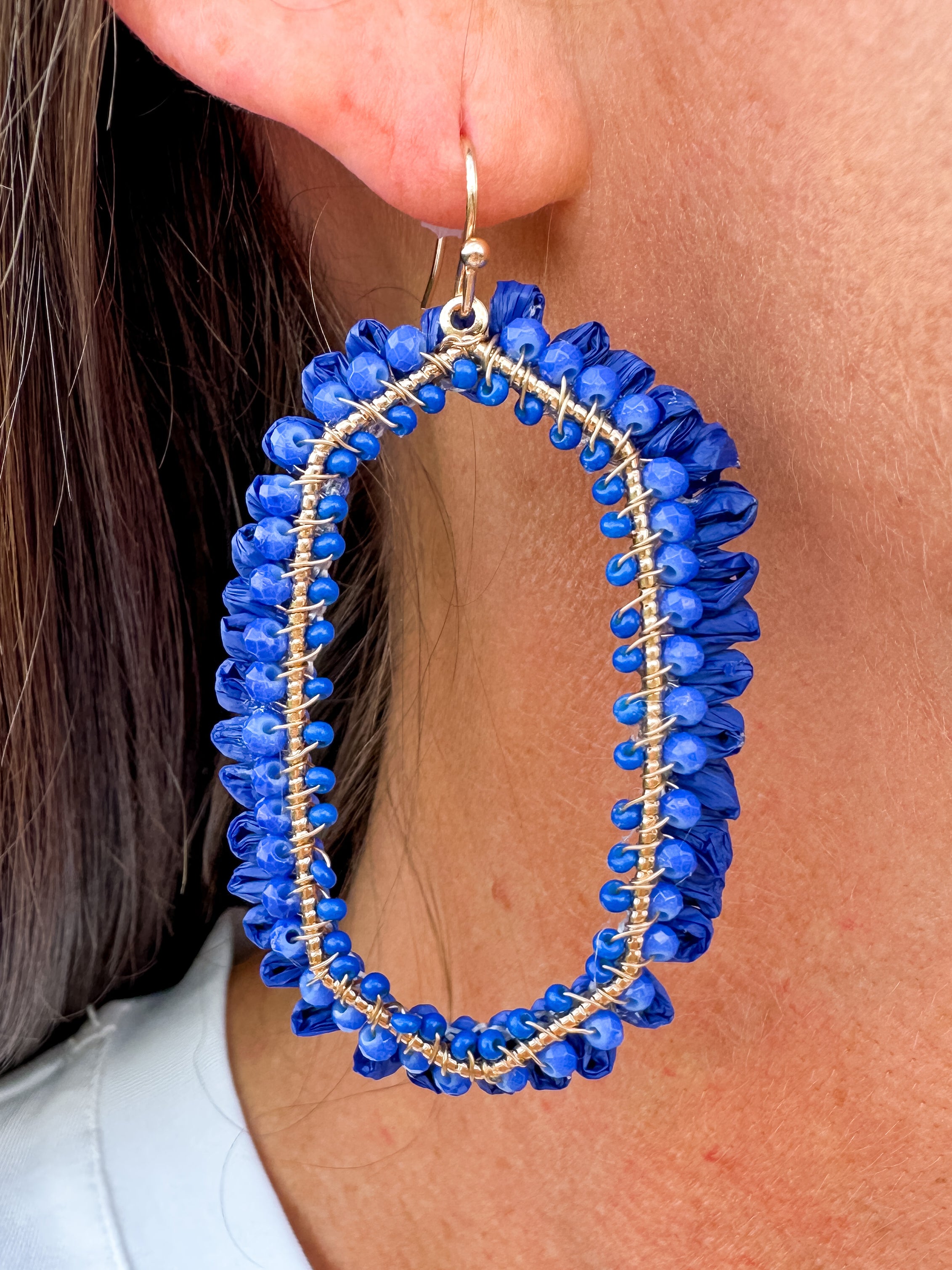 Beads Glass Hexagon Earrings in Blue