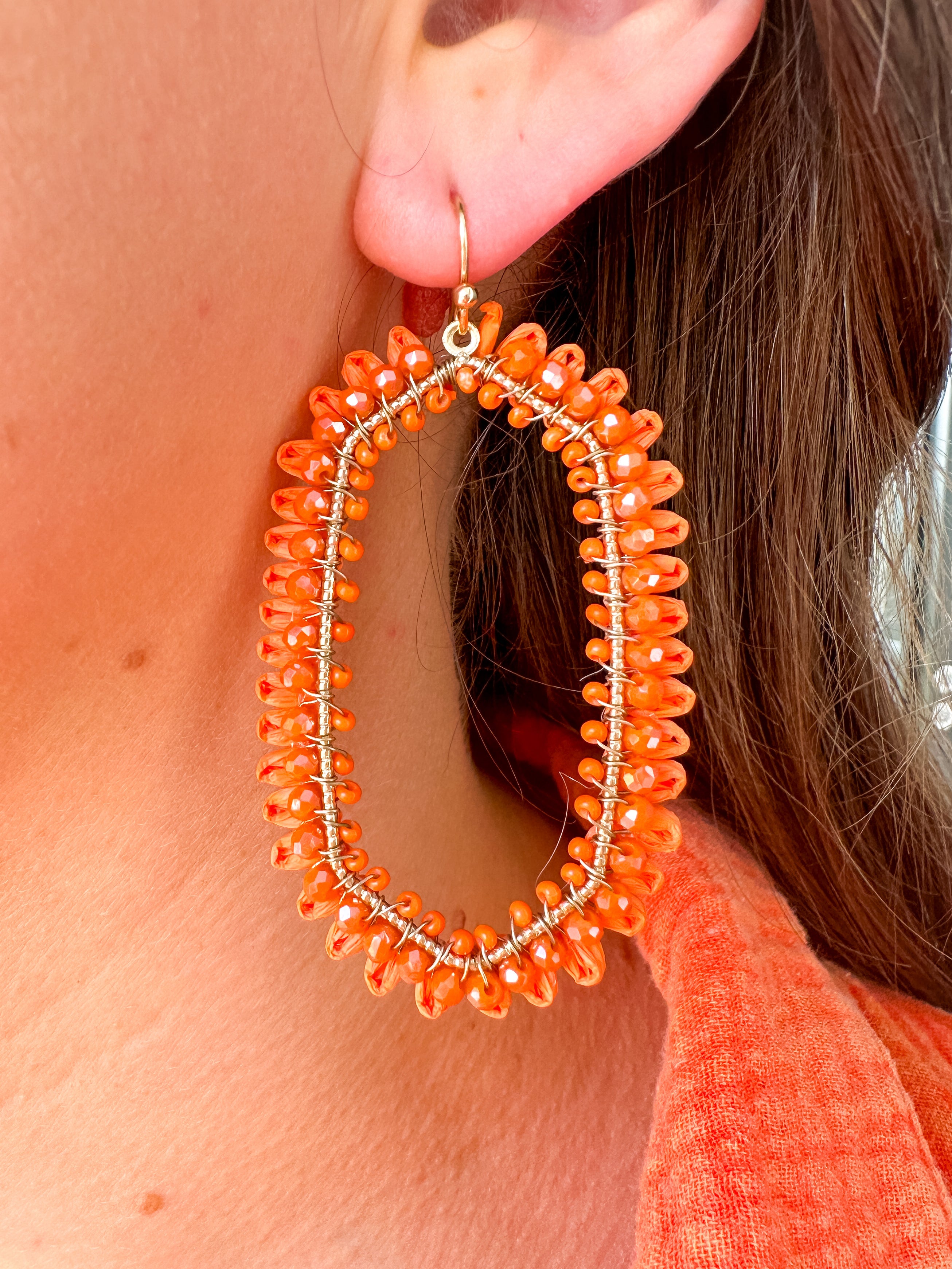 Beads Glass Hexagon Earrings in Orange