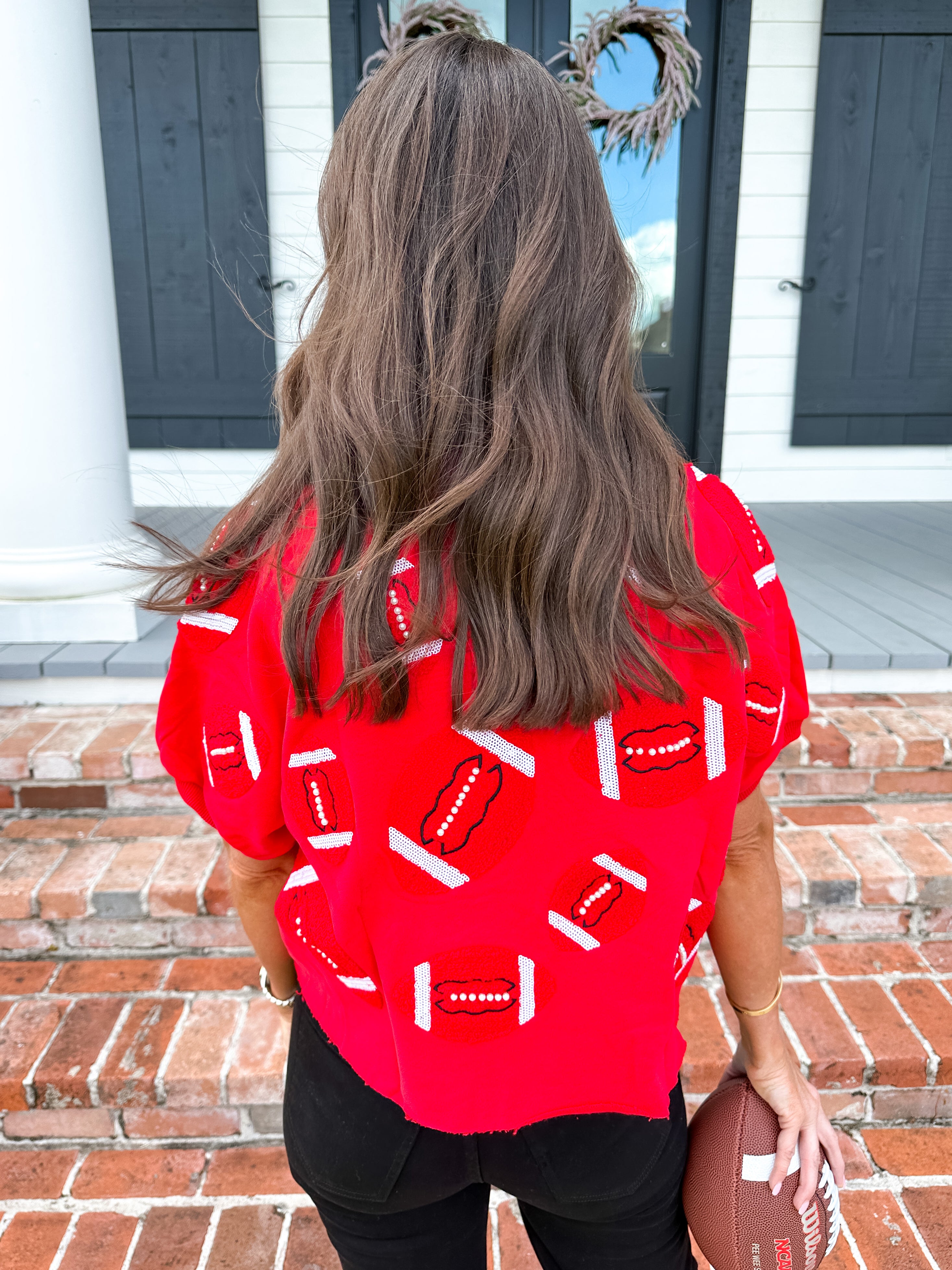 Red Football Patch Pullover