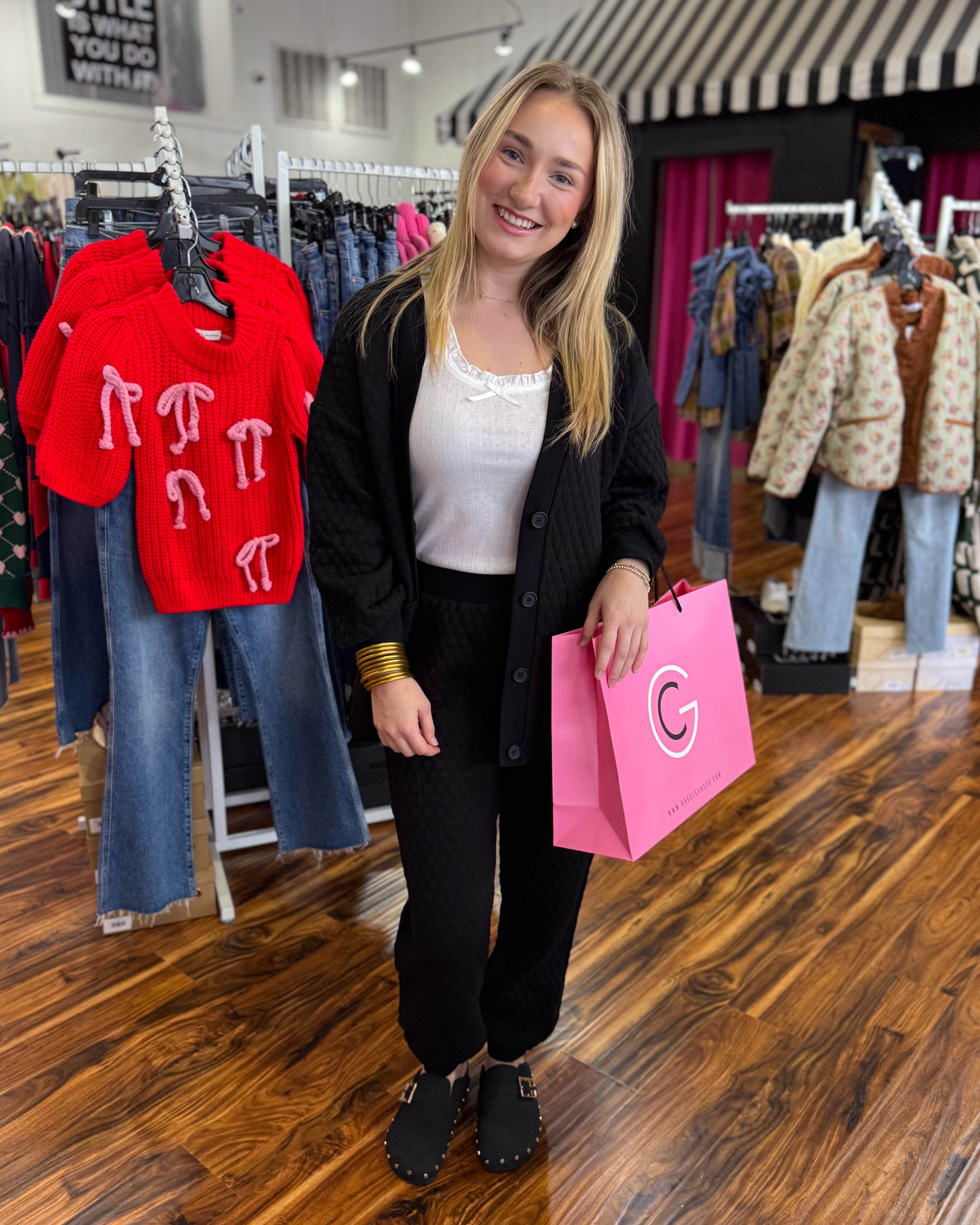 Black Jacquard Cardigan Pants Set