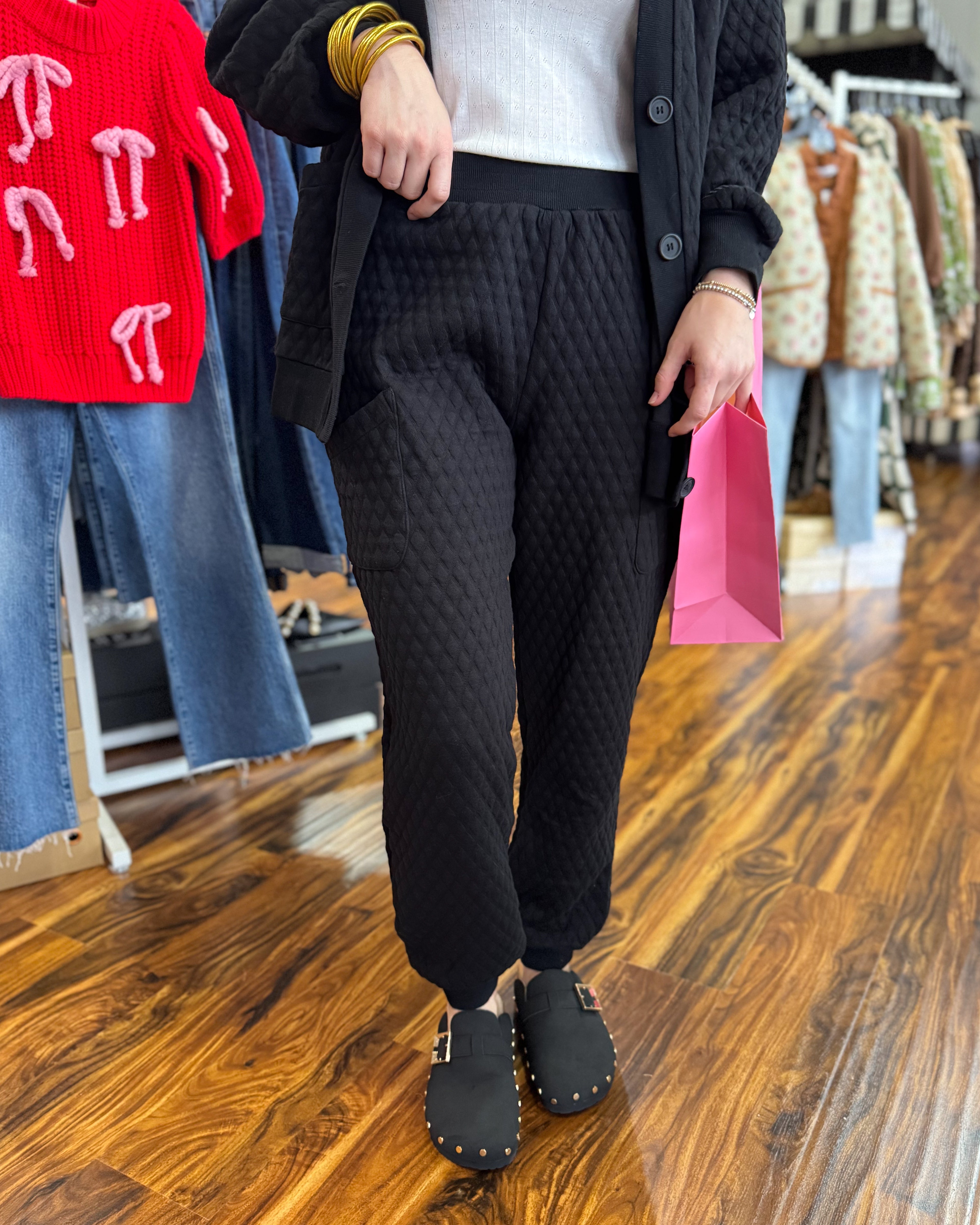 Black Jacquard Cardigan Pants Set