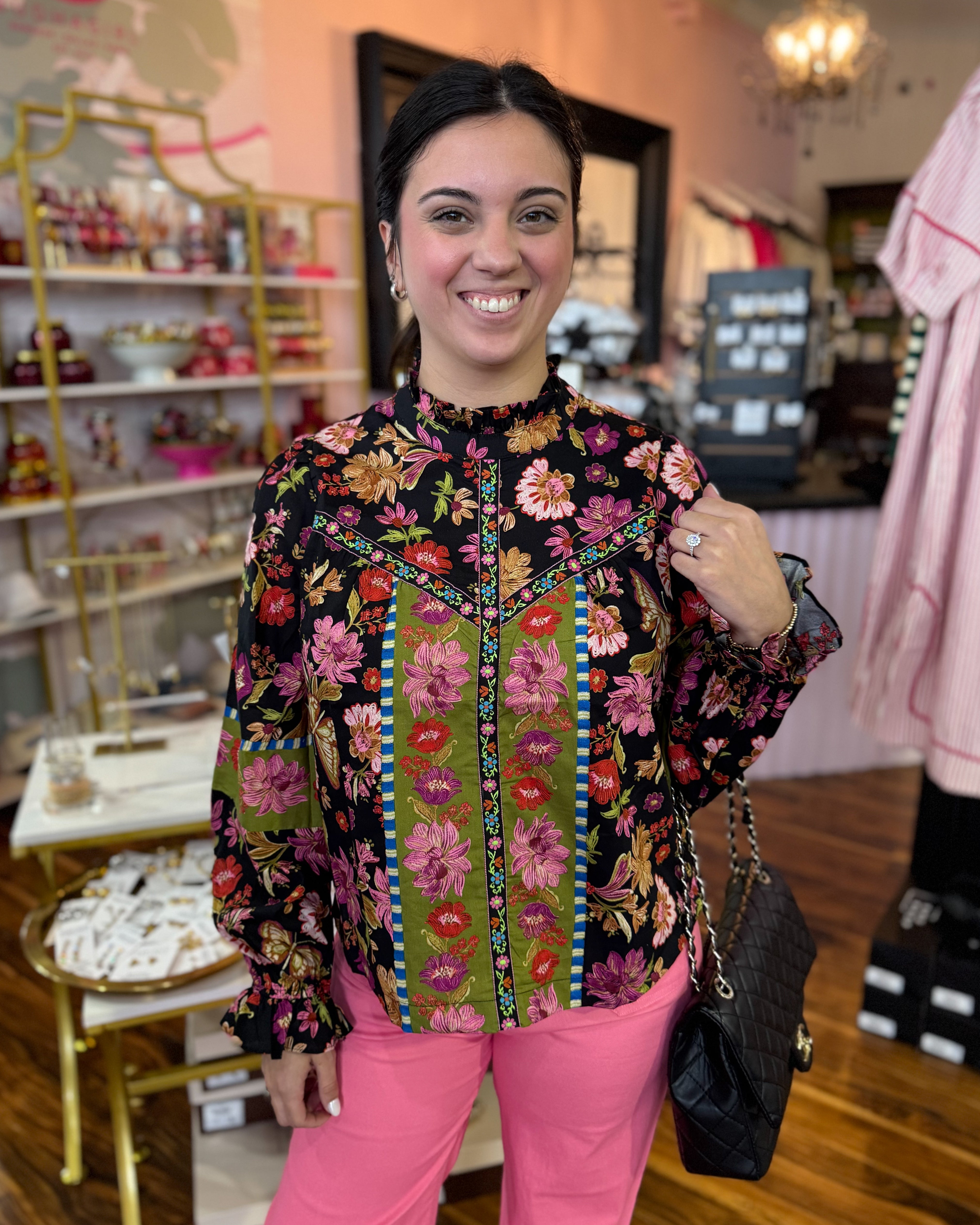 Floral Border Print Top