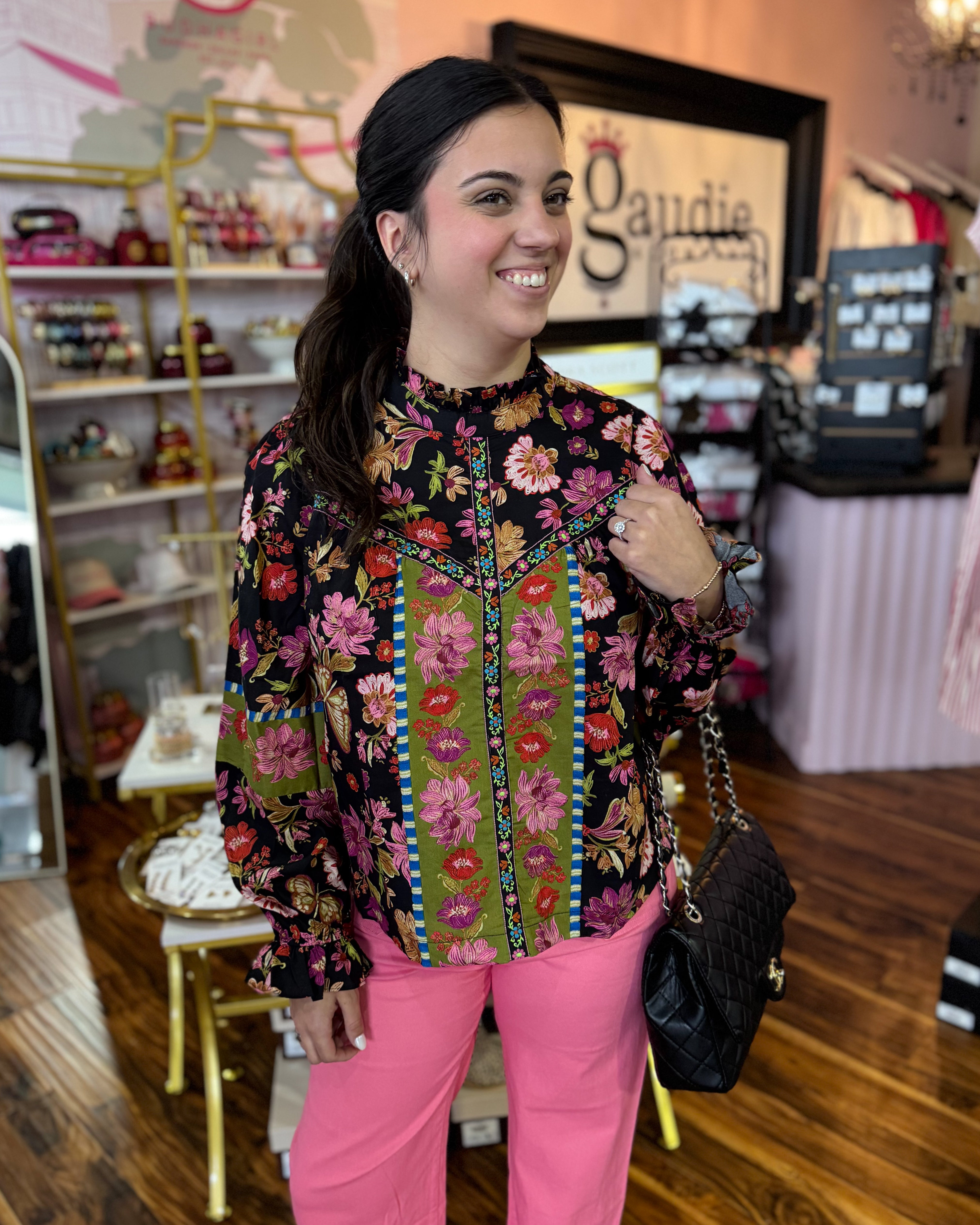 Floral Border Print Top