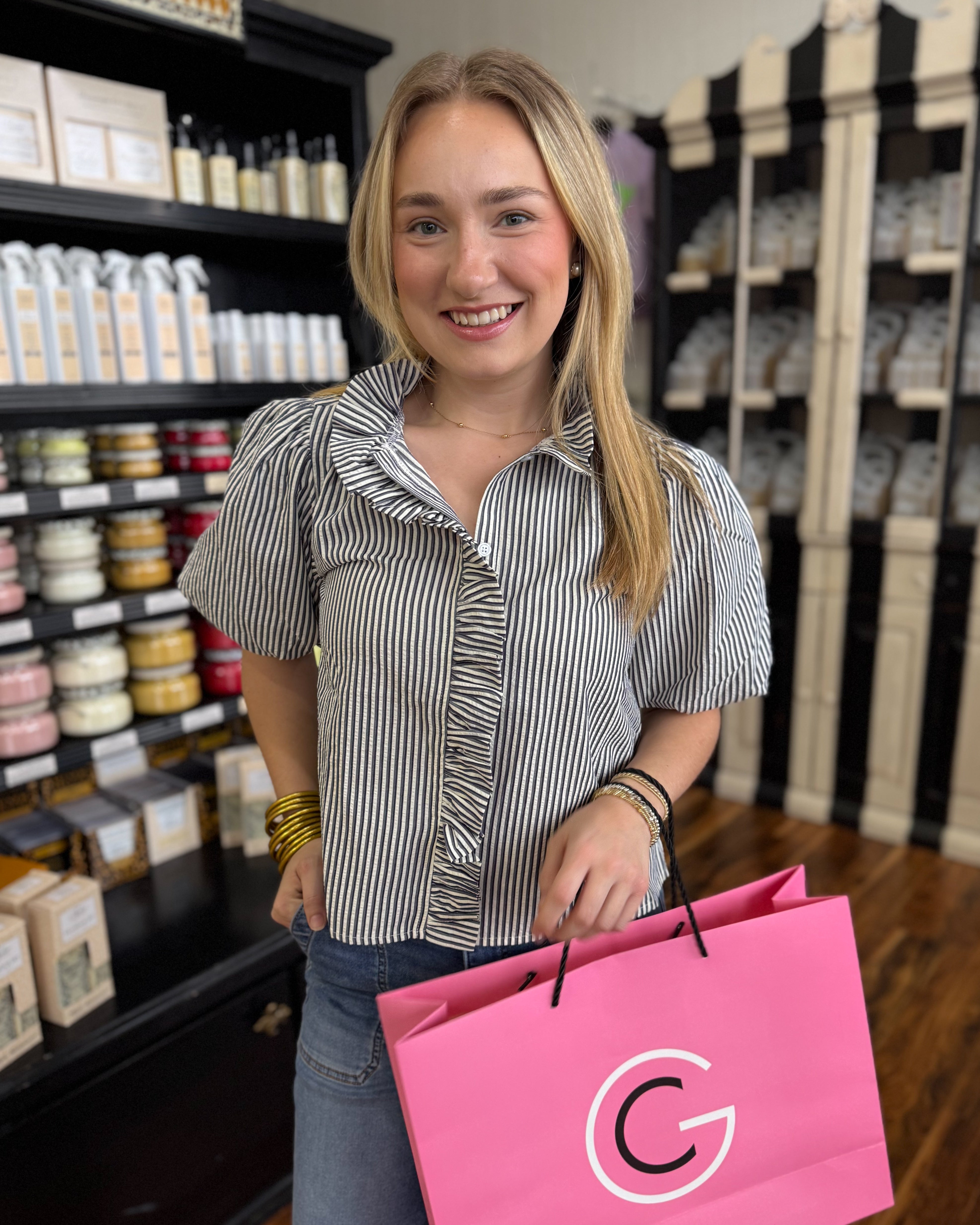 Striped Ruffle Button Down Top