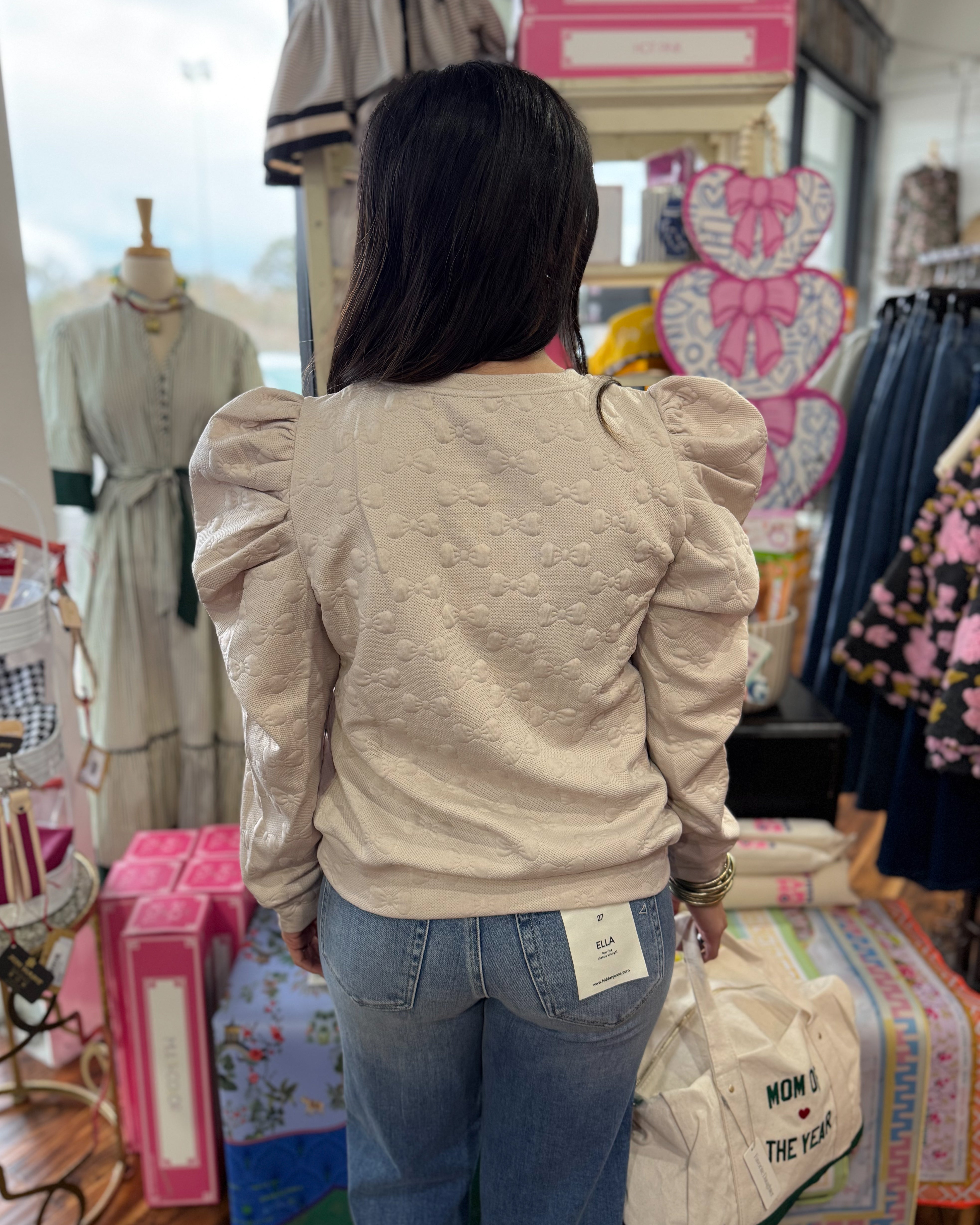 Jacquard Round Neck Top in Taupe