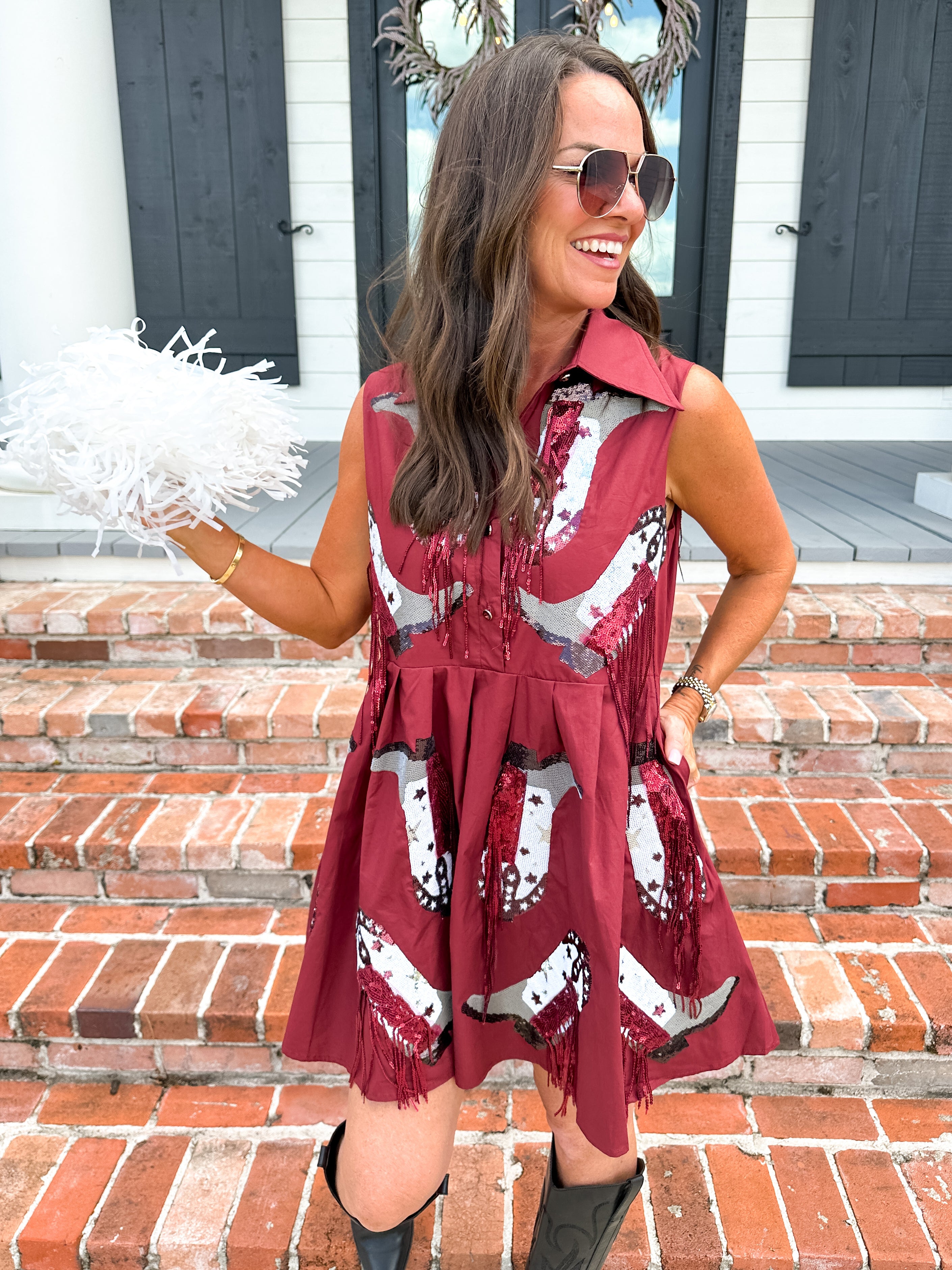Maroon Boots Game Day Dress