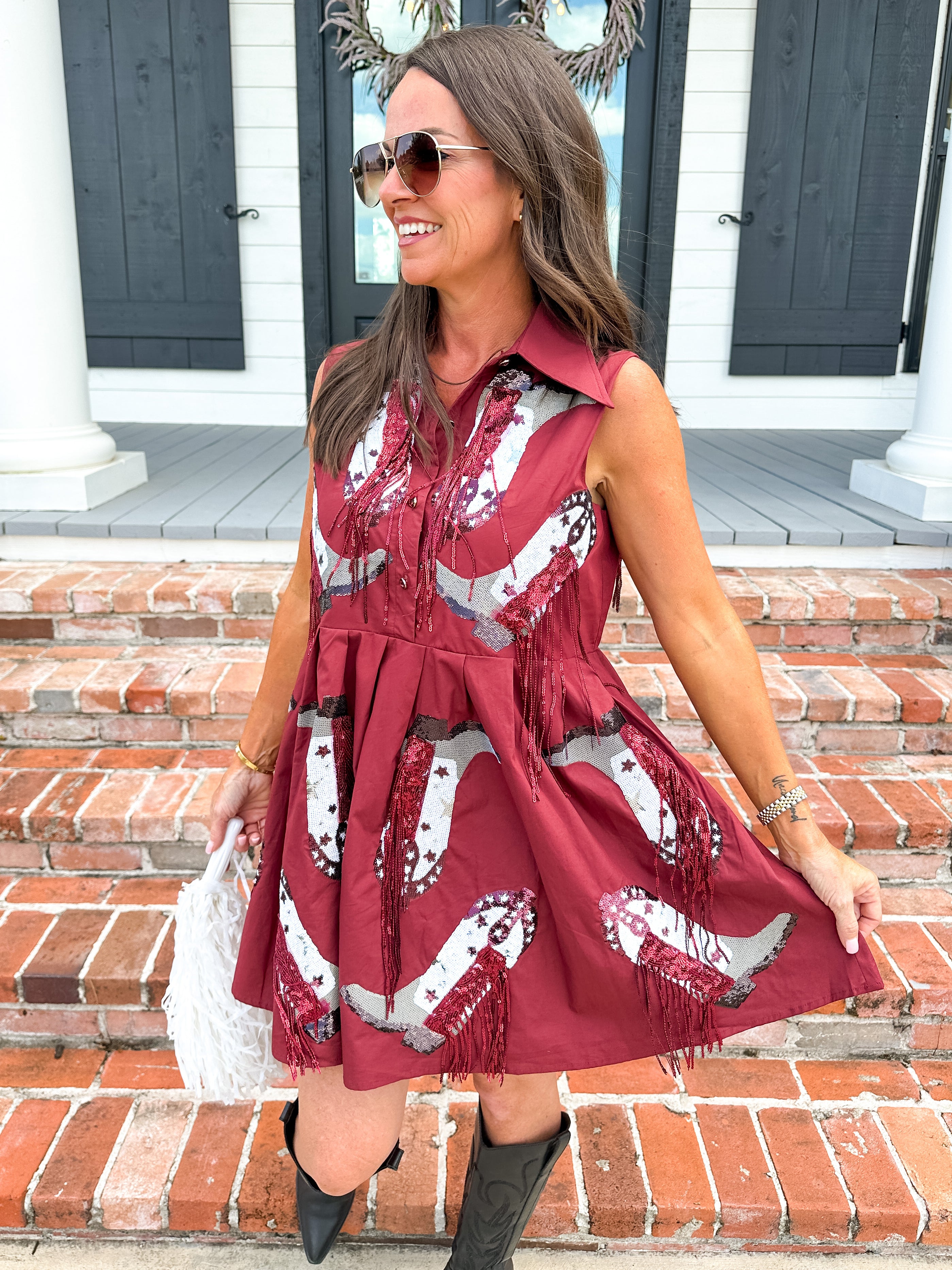 Maroon Boots Game Day Dress
