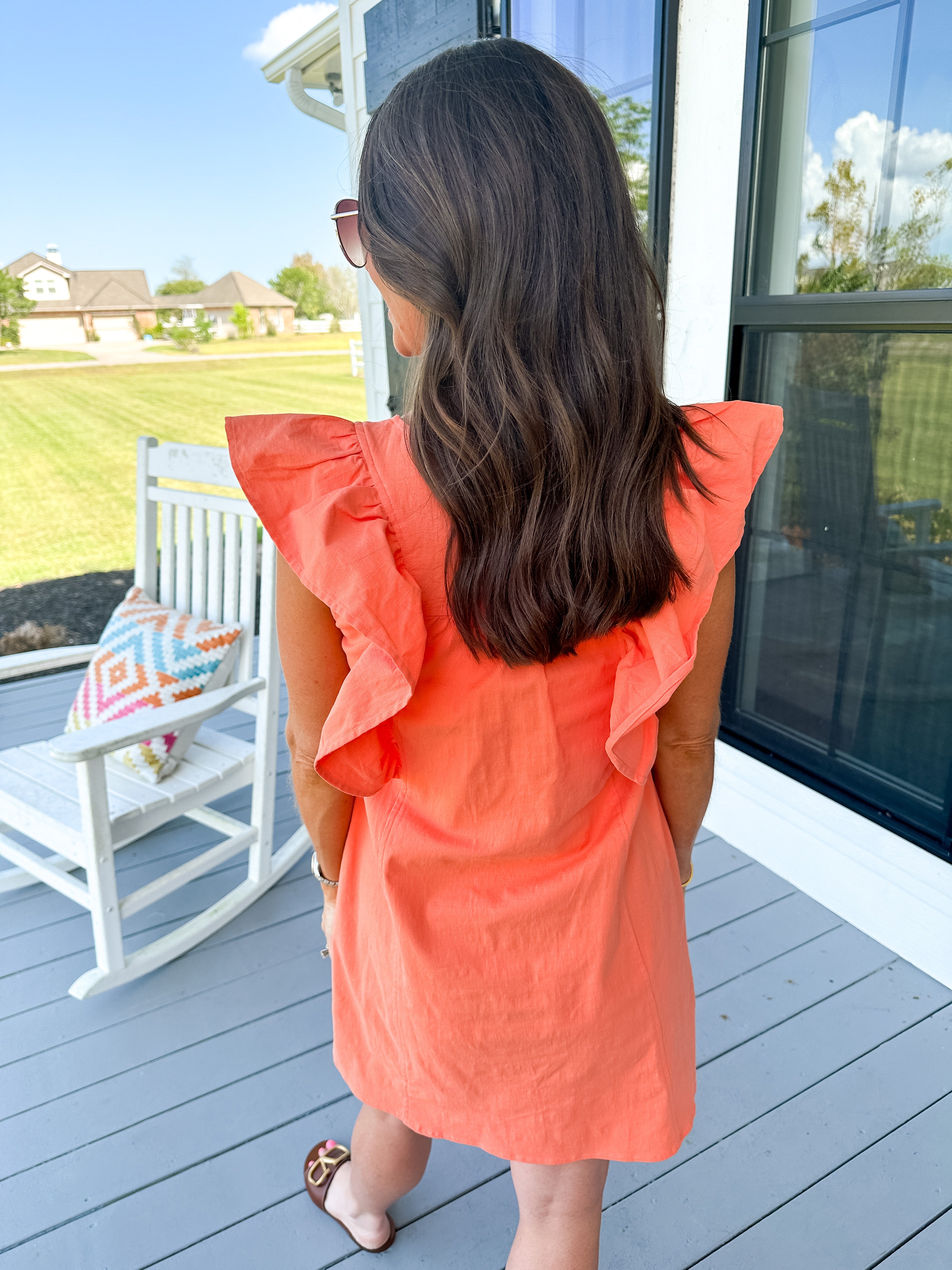 Orange Ruffle Sleeve Mini Dress