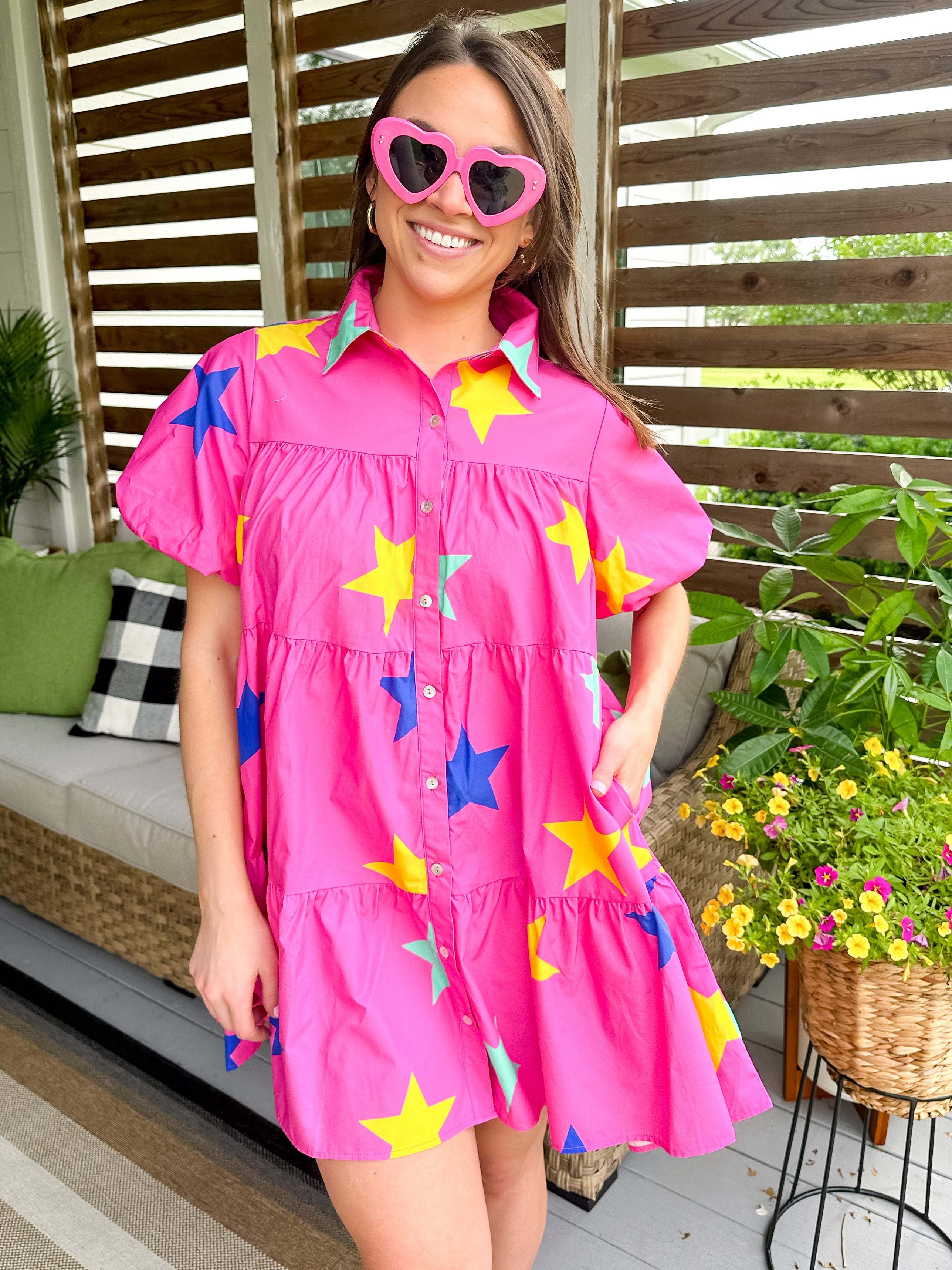 Star Print Poplin Shirt Dress — Gaudie and Company