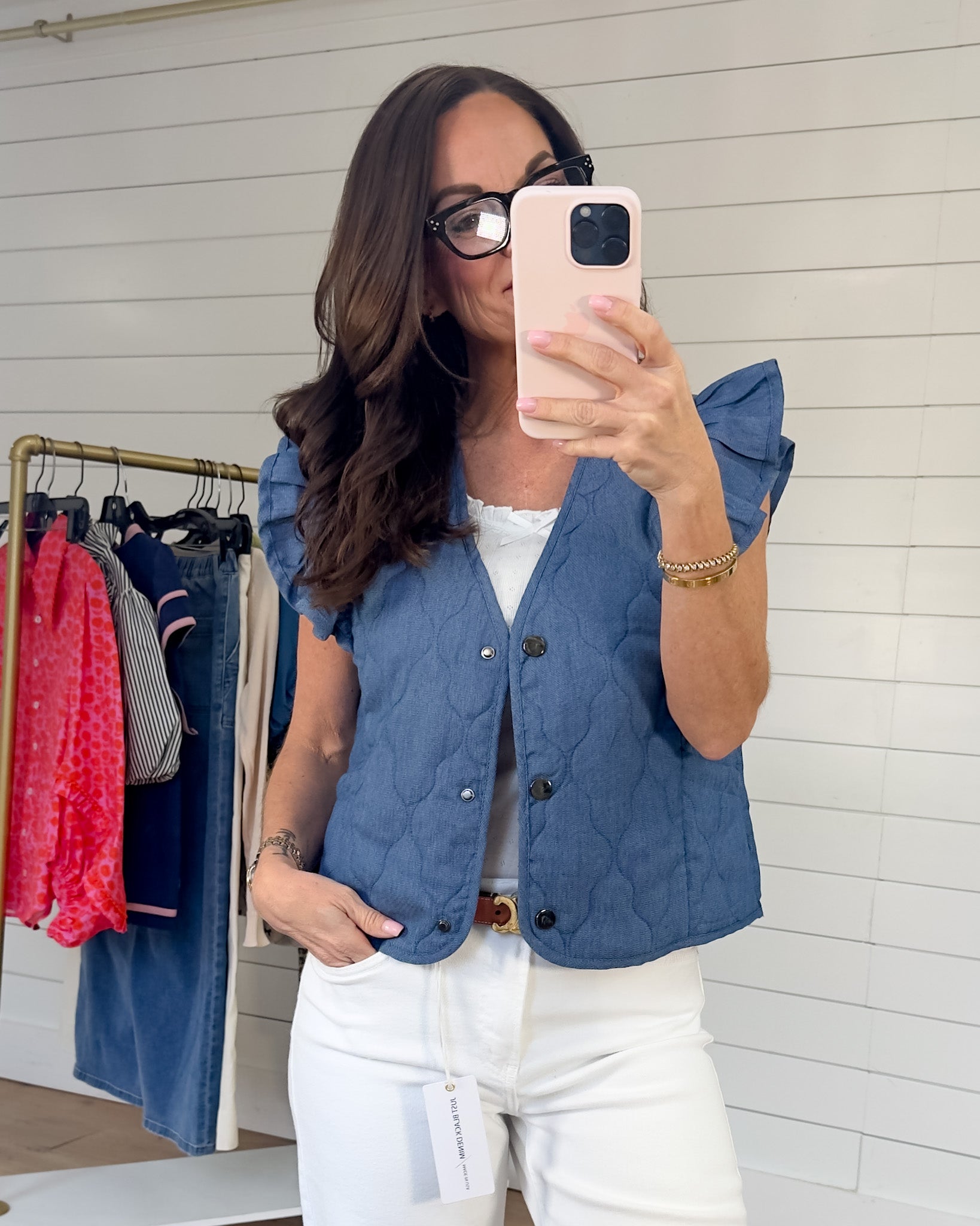 Chic Ruffle Shoulder Quilted Vest