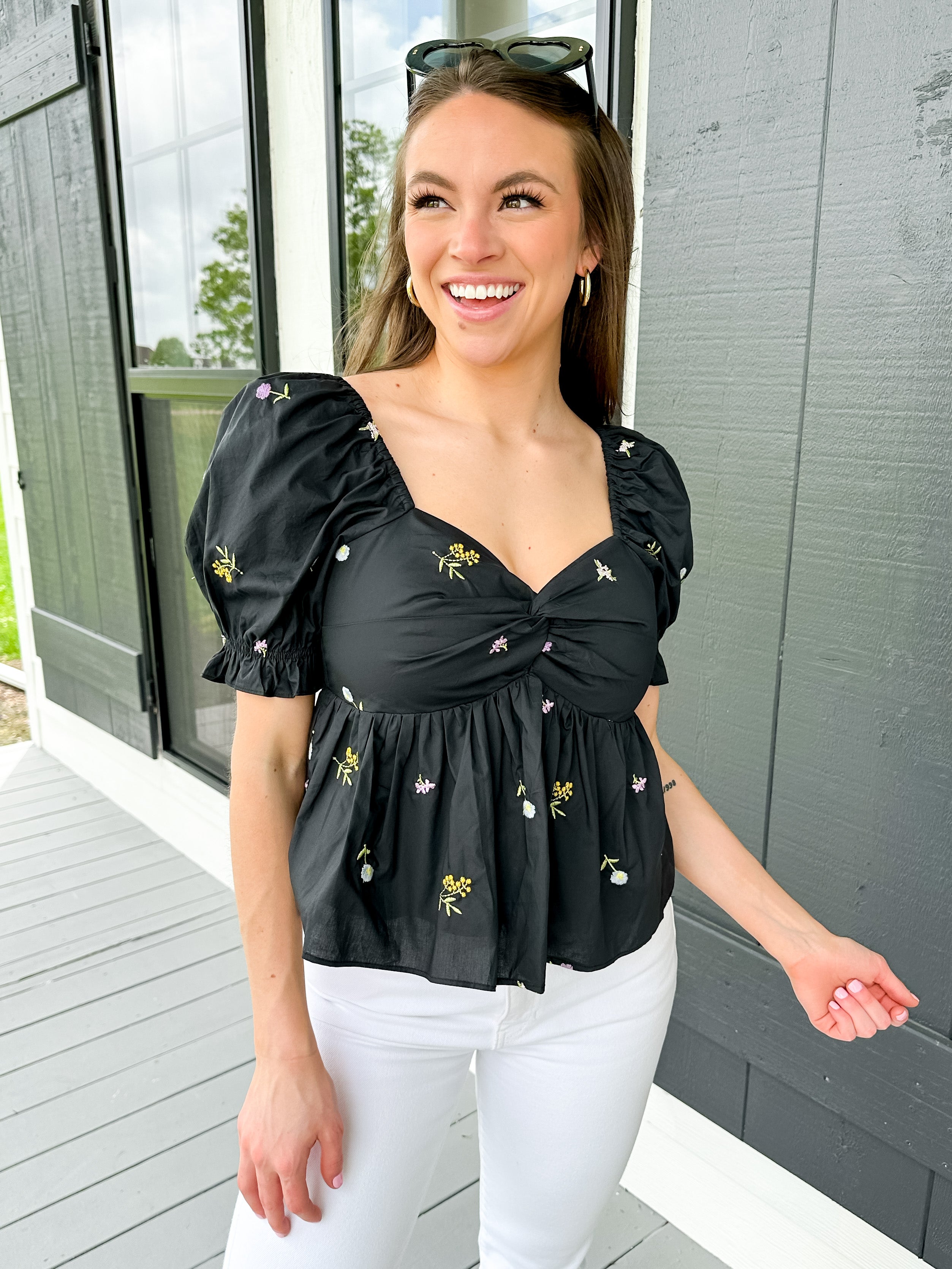Multi Floral Embroidery Top