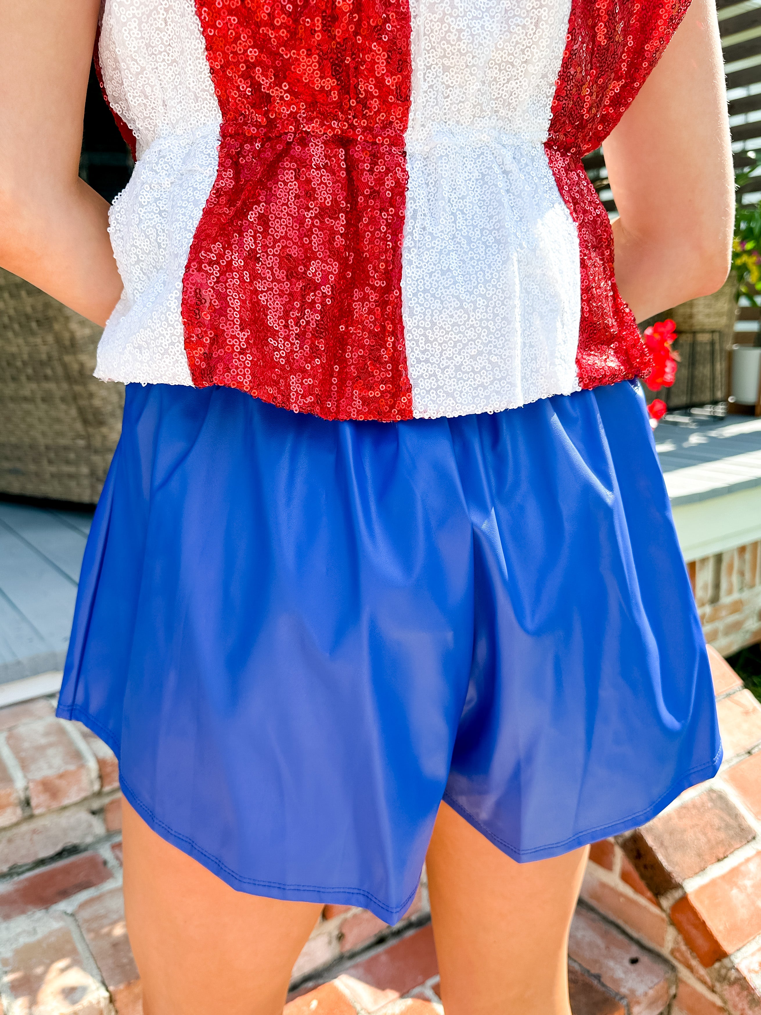 Smocked Pleather Shorts in Blue