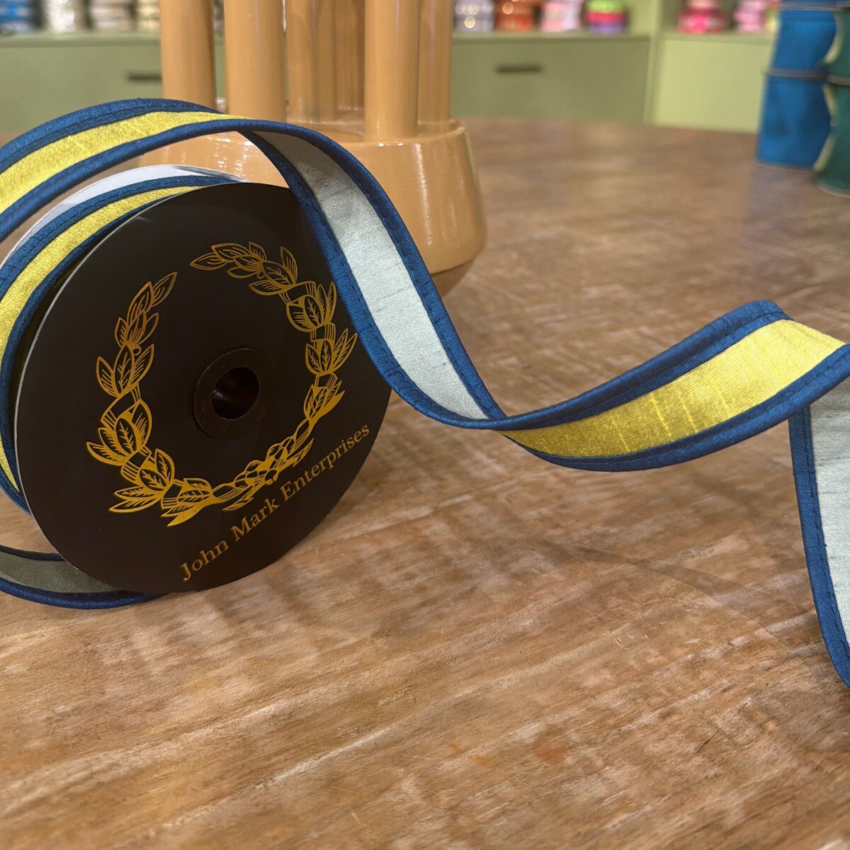 Dupion DBL Fused Moss Contrasting Dupion Trim Ribbon