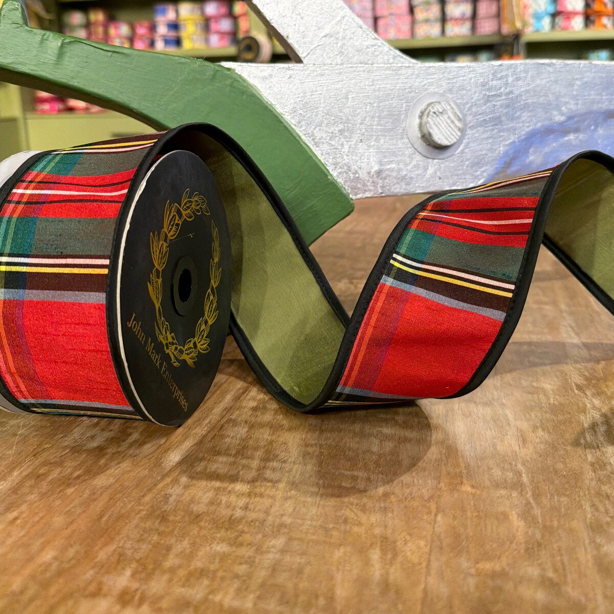 Royal Stewart Plaid Fused Dupion Olive Ribbon