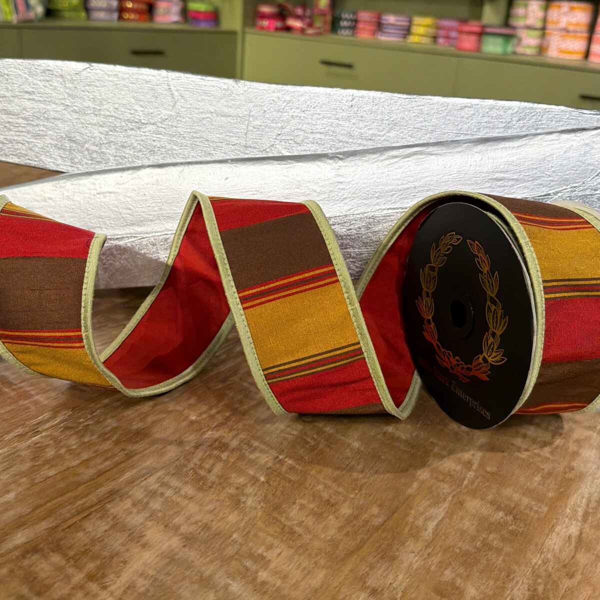 Dupion Stripe Autumn Rust Ribbon