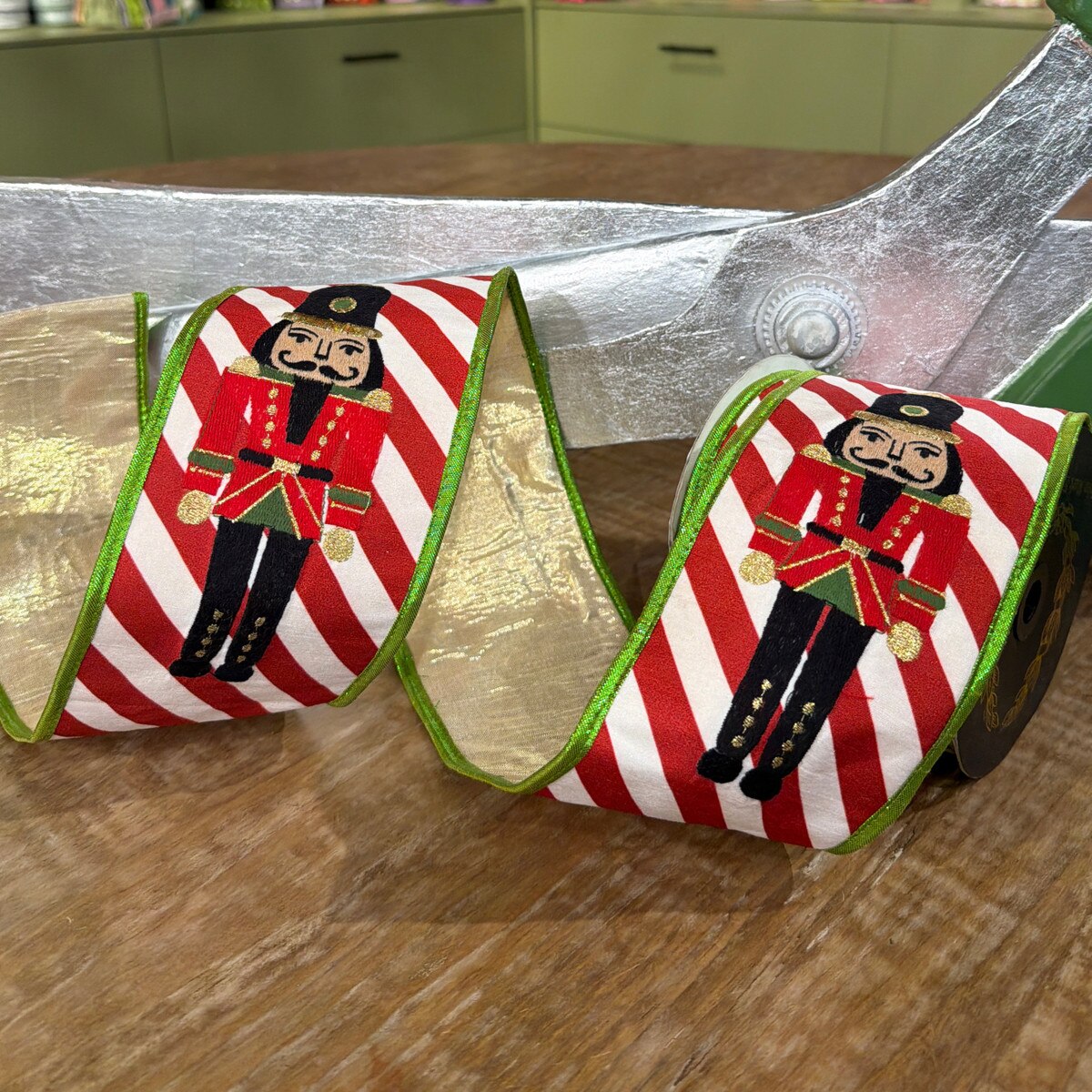 Nutcracker Print Metallic Dupion Back Ribbon