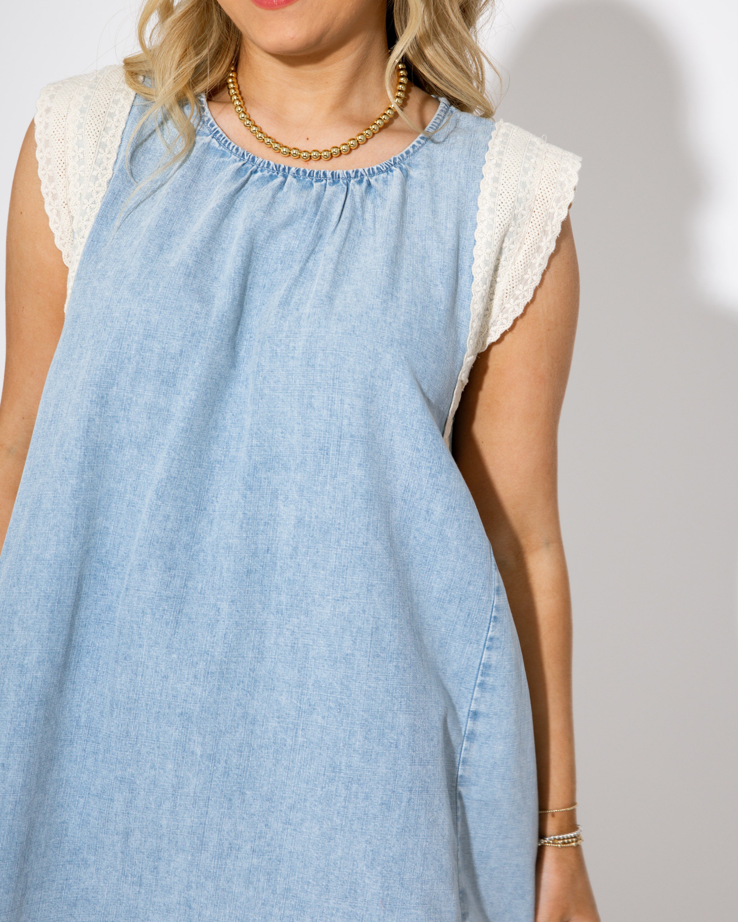 Chambray Breeze Eyelet Mini Dress
