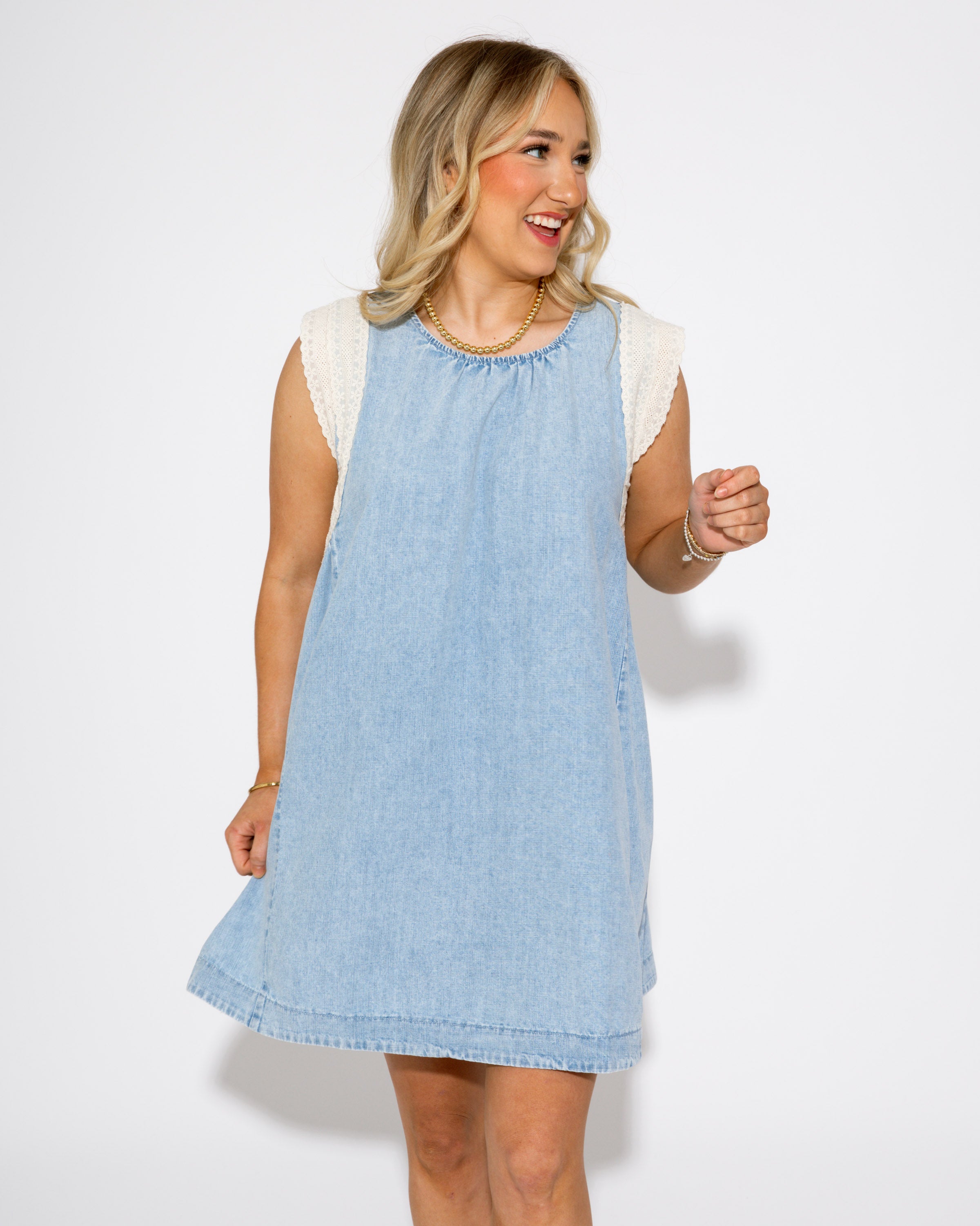 Chambray Breeze Eyelet Mini Dress