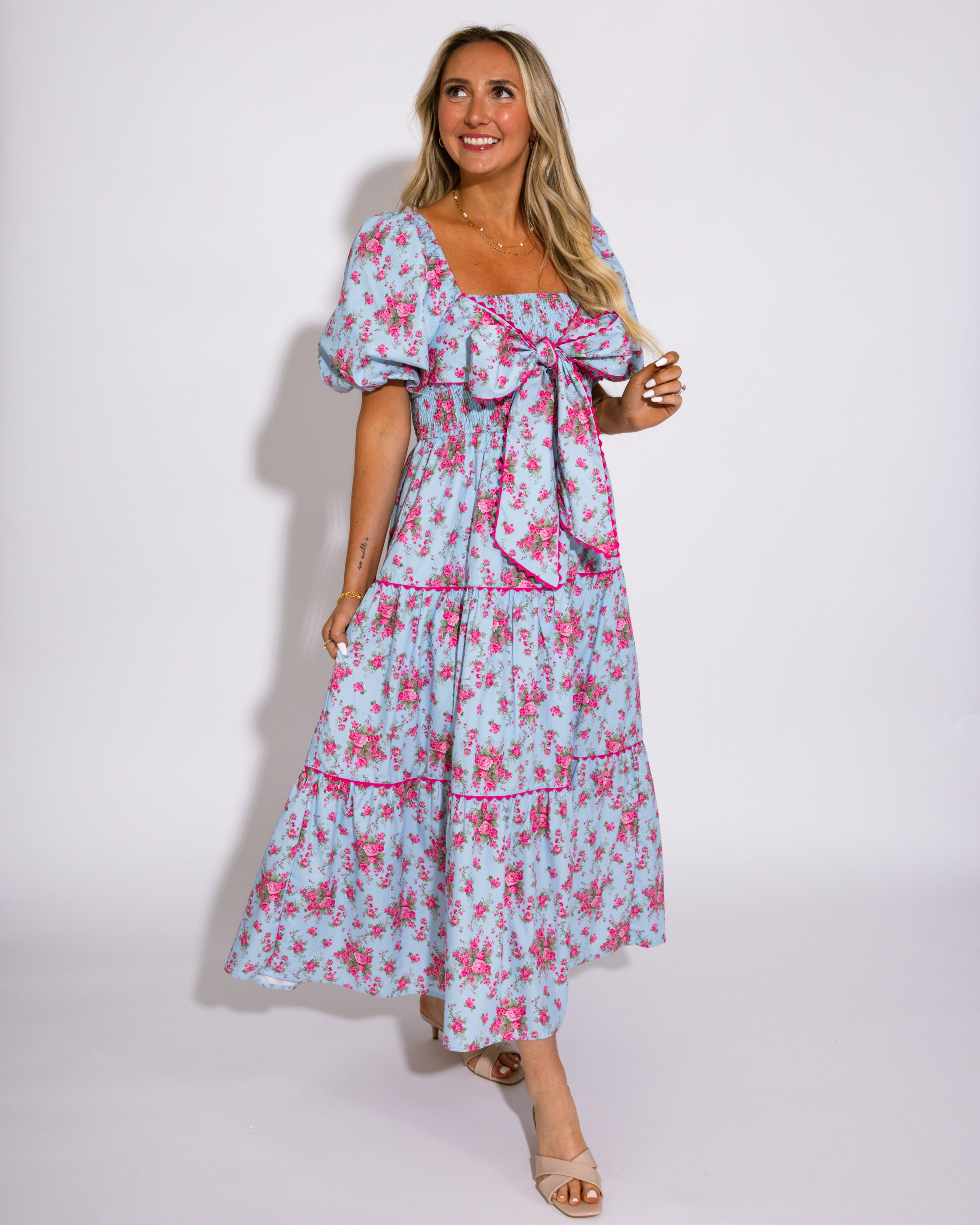 Bows and Blooms Tiered Maxi Dress