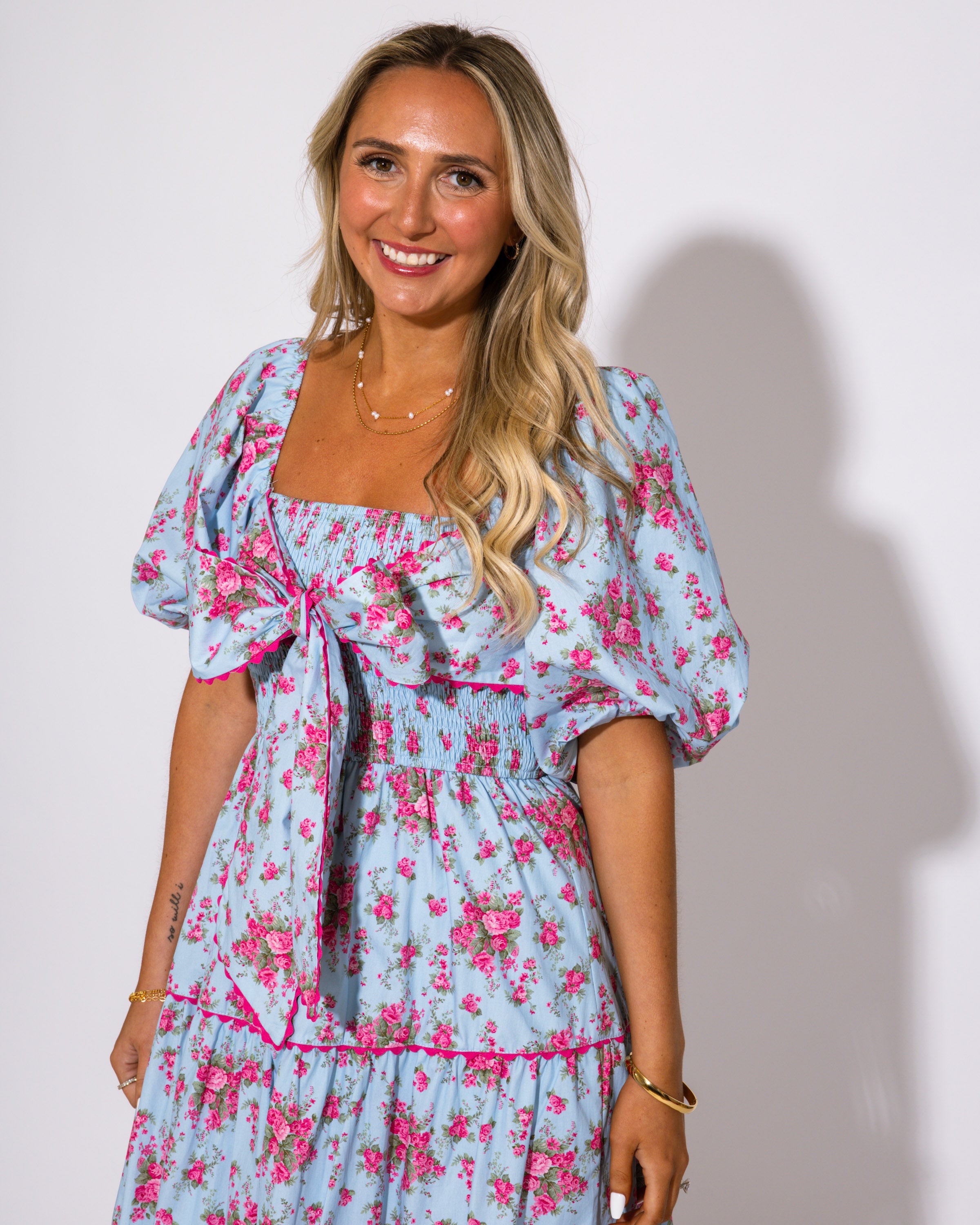 Bows and Blooms Tiered Maxi Dress