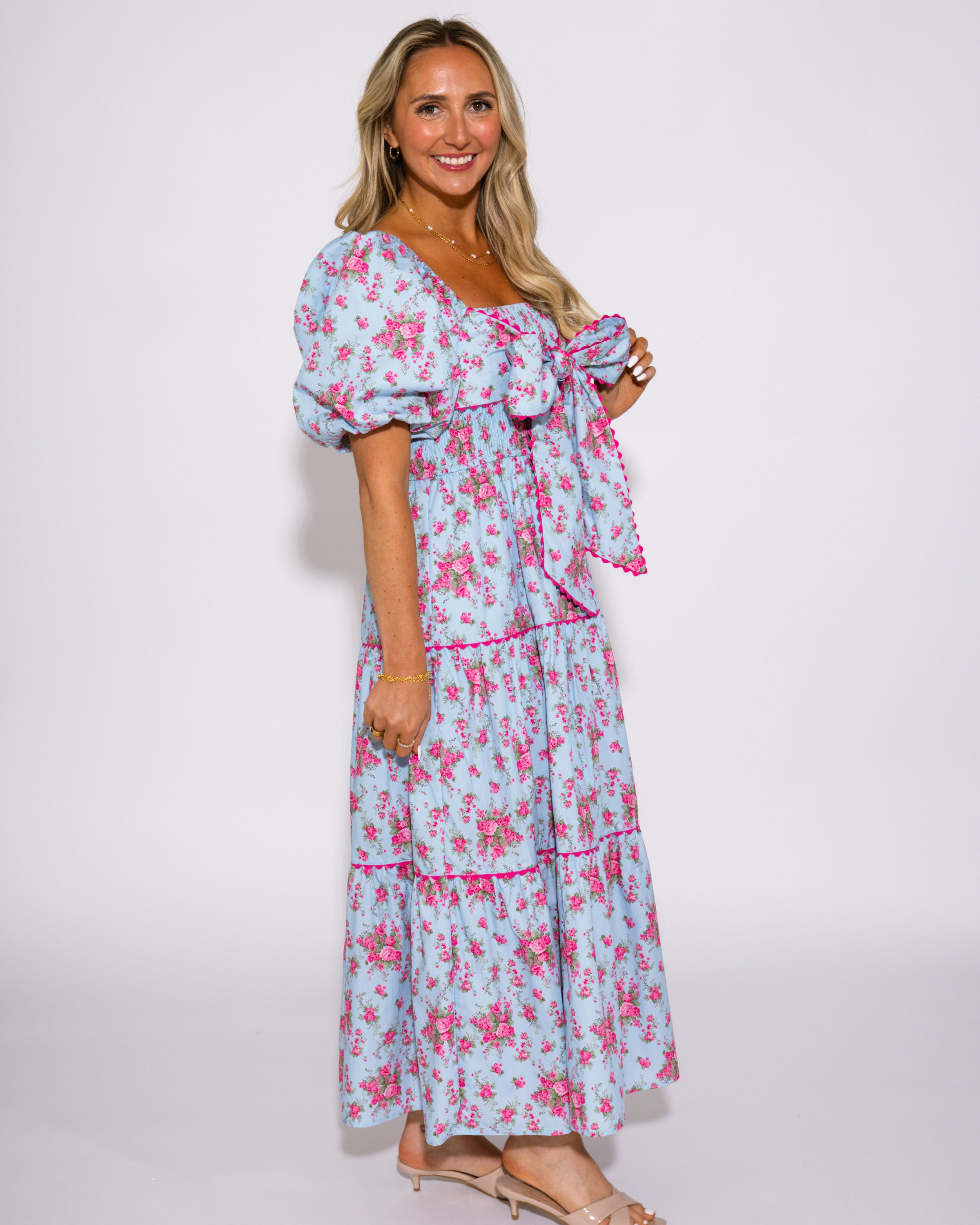 Bows and Blooms Tiered Maxi Dress