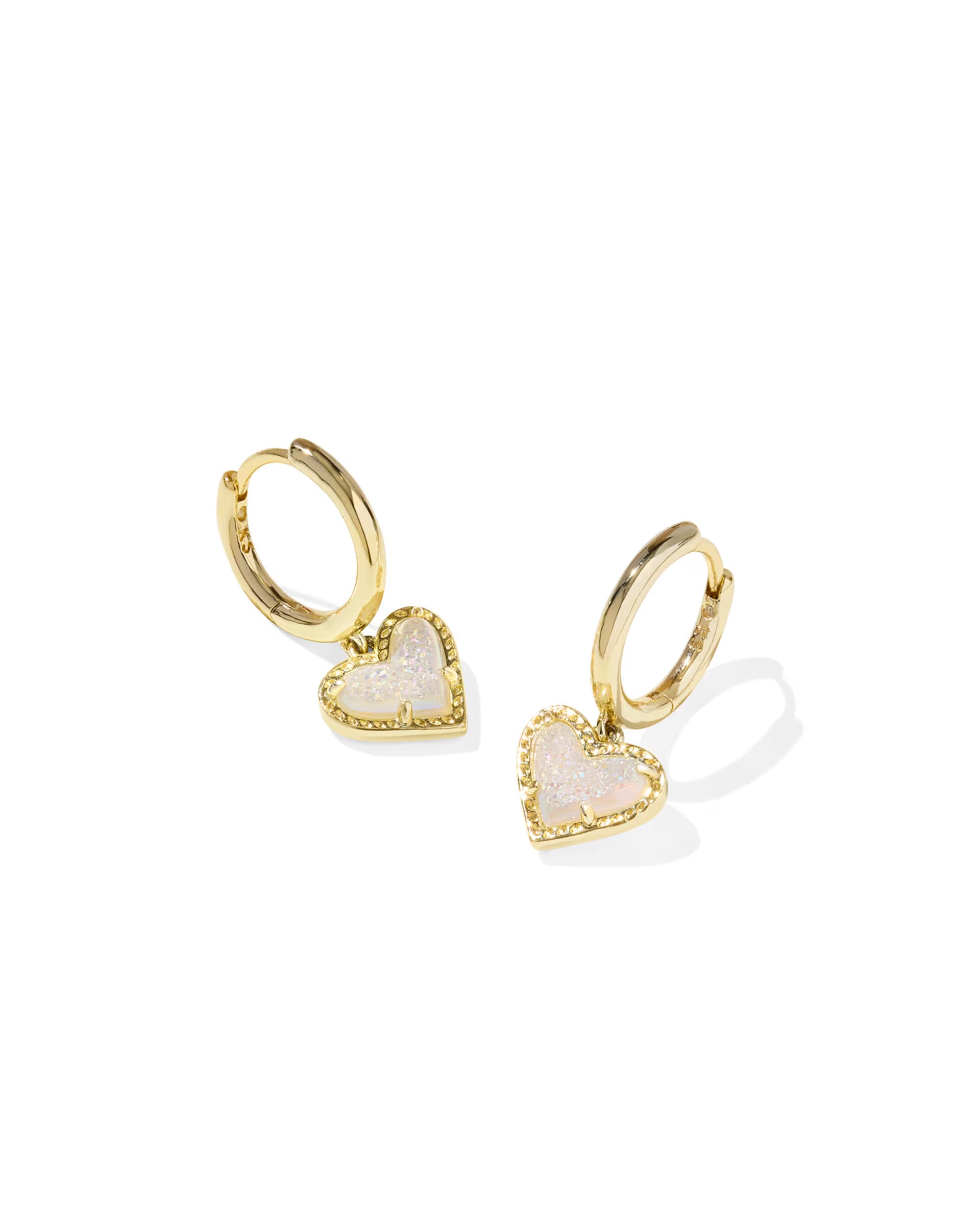 Ari Heart Gold Huggie Earrings in Iridescent Drusy