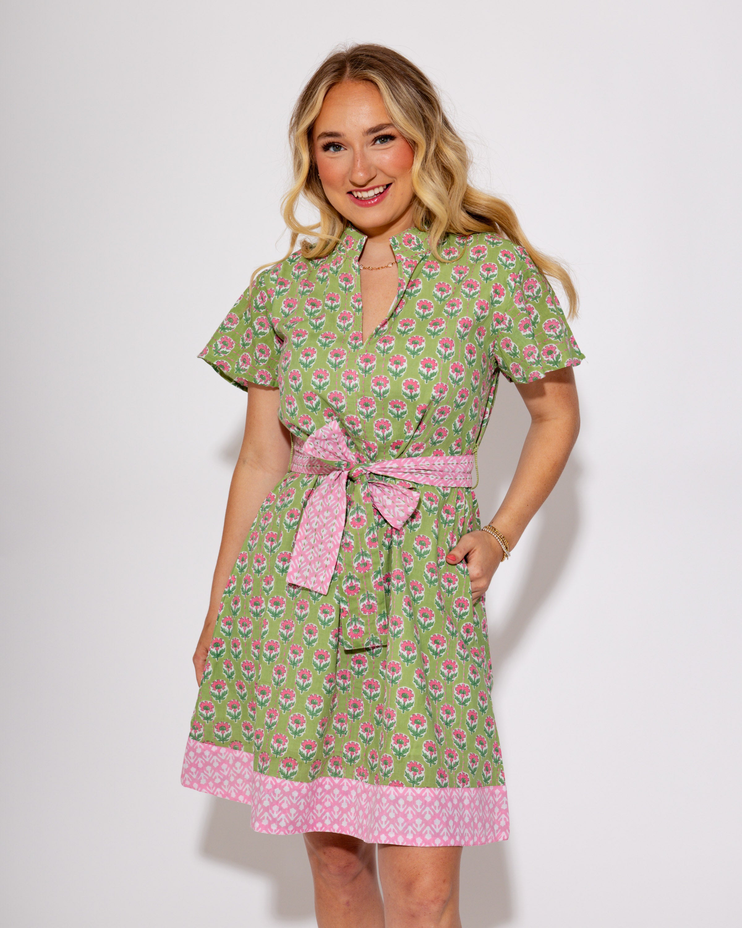 Ivy Jane I Pop of Pink Stitched Mini Dress