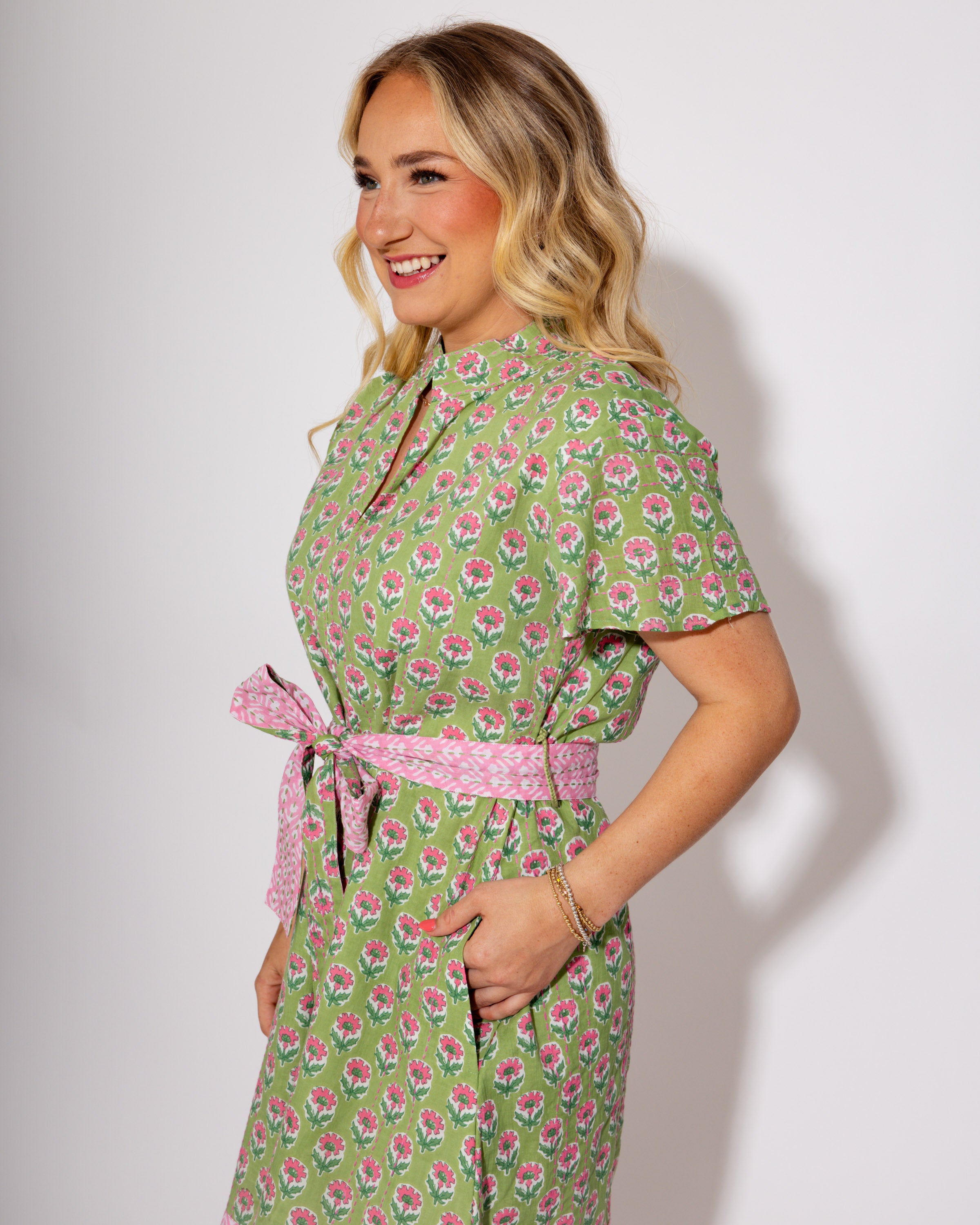 Ivy Jane I Pop of Pink Stitched Mini Dress