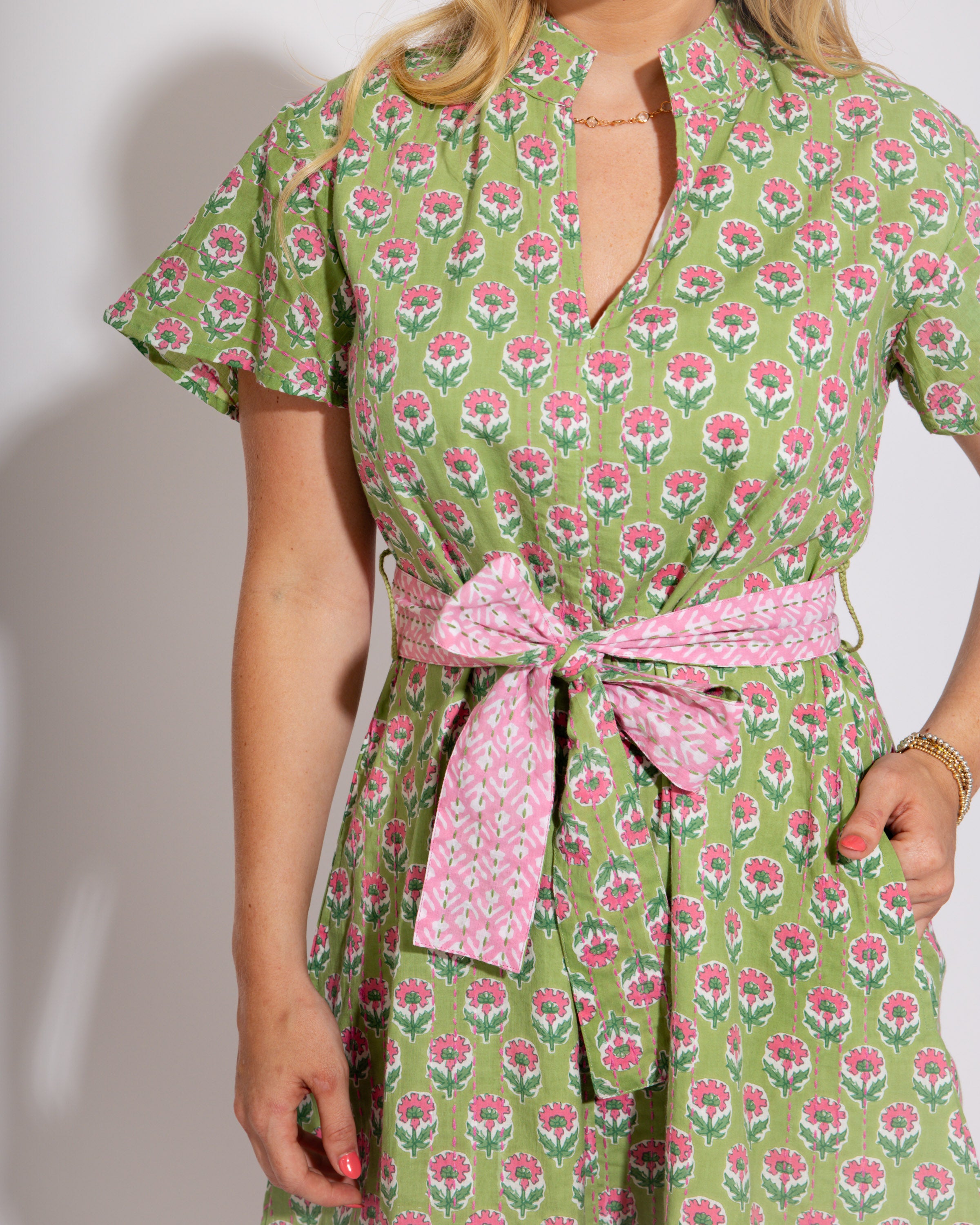 Ivy Jane I Pop of Pink Stitched Mini Dress