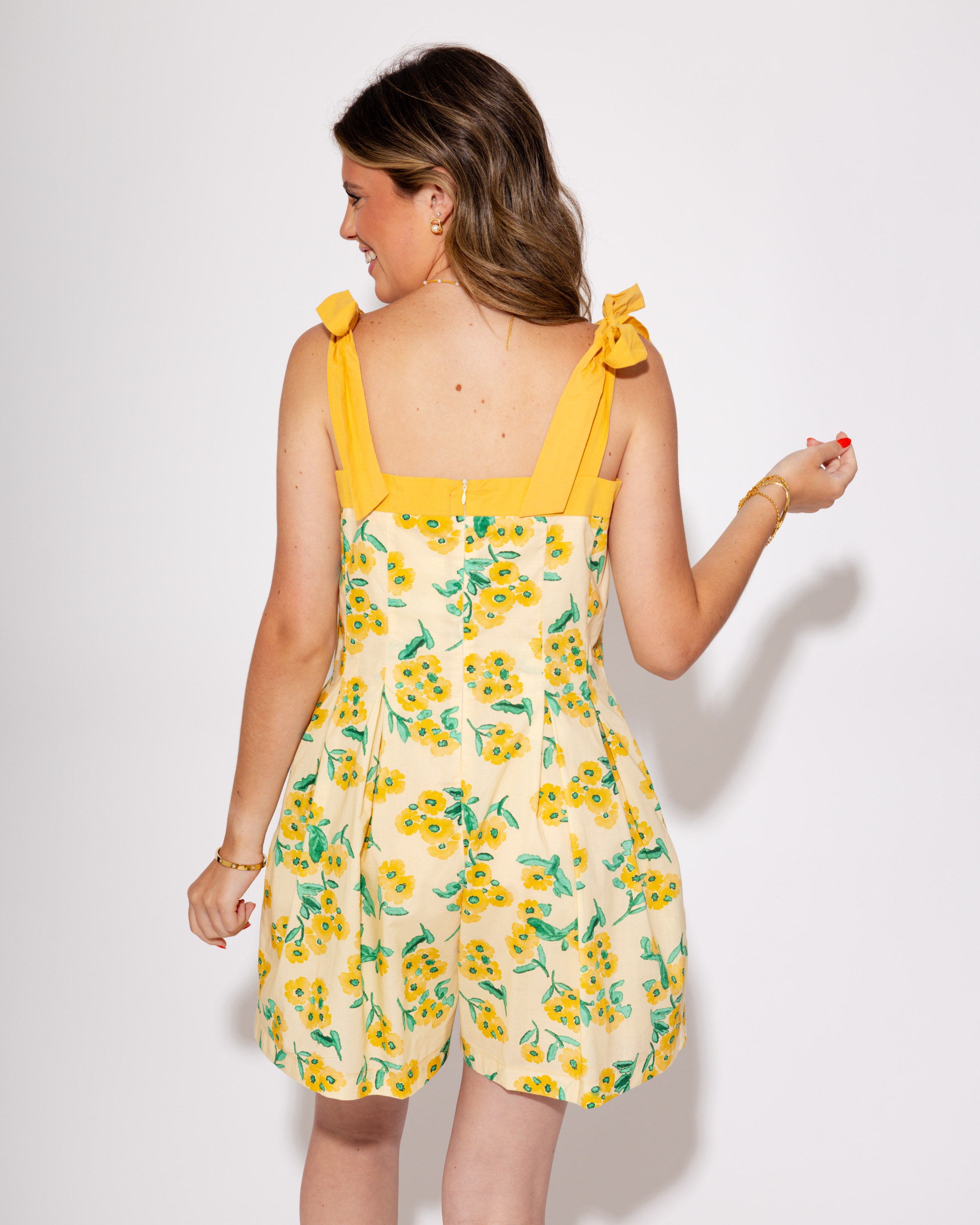 Petals & Pleats Romper in Custard