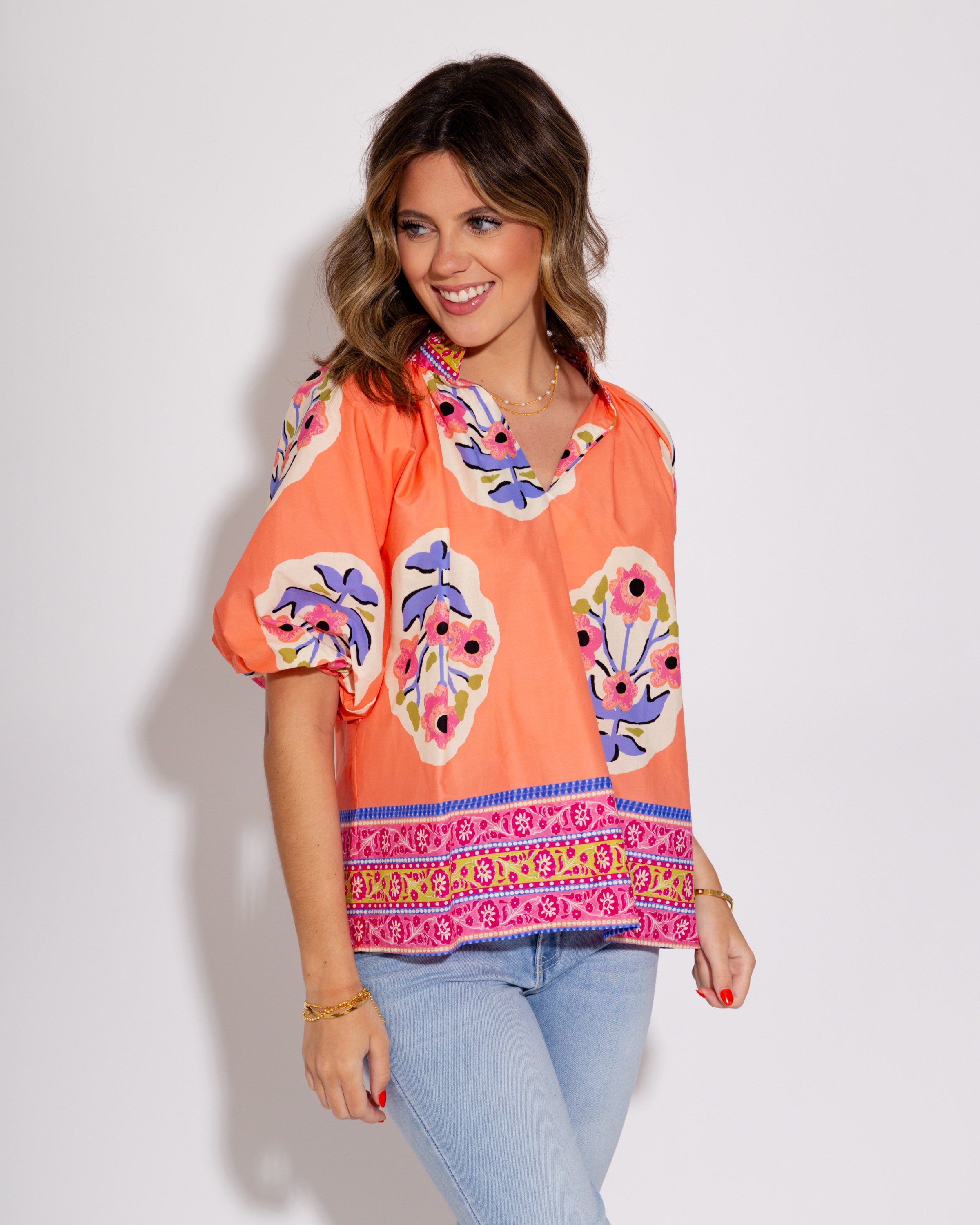 Wanderlust Blooms Floral Top in Coral