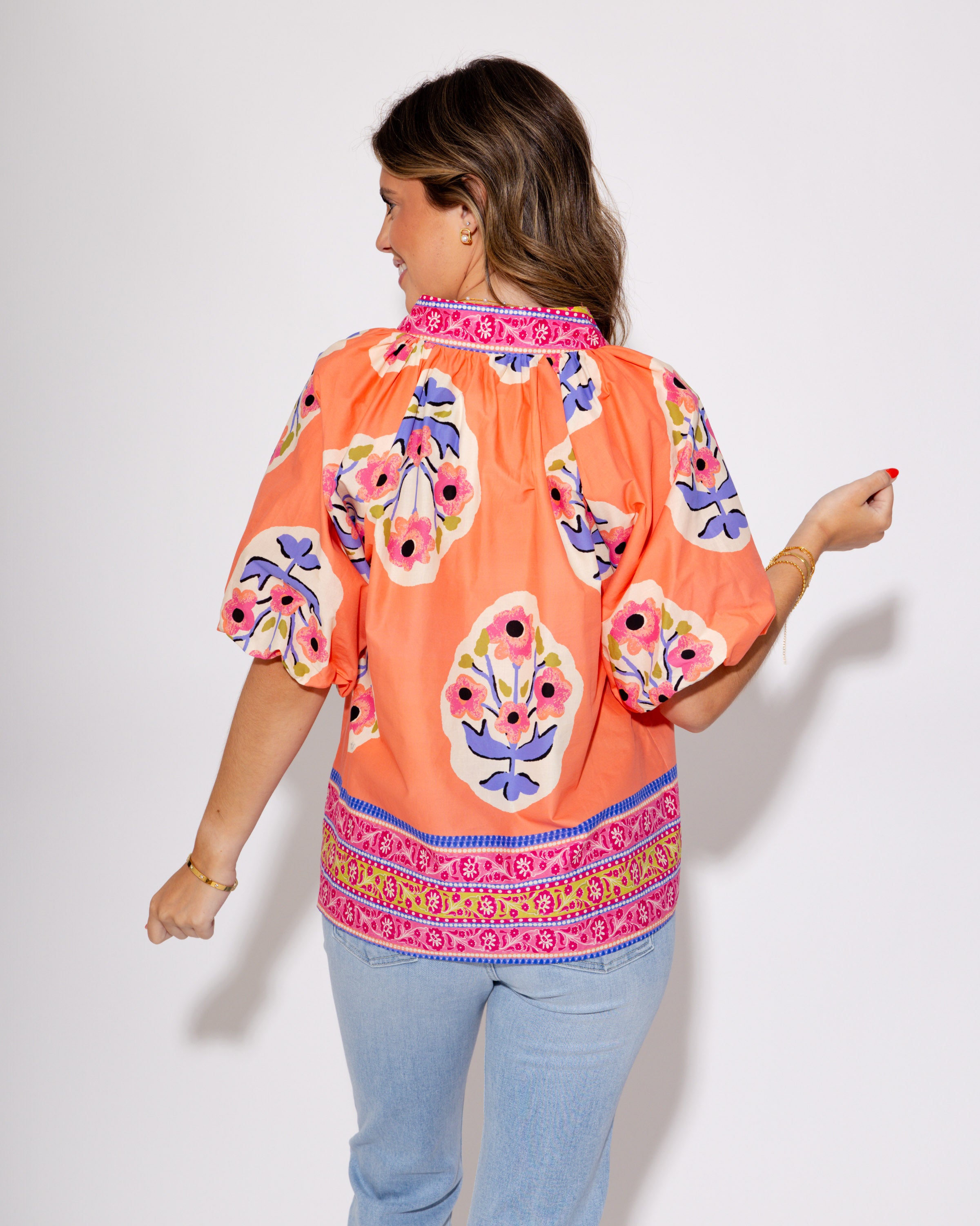 Wanderlust Blooms Floral Top in Coral