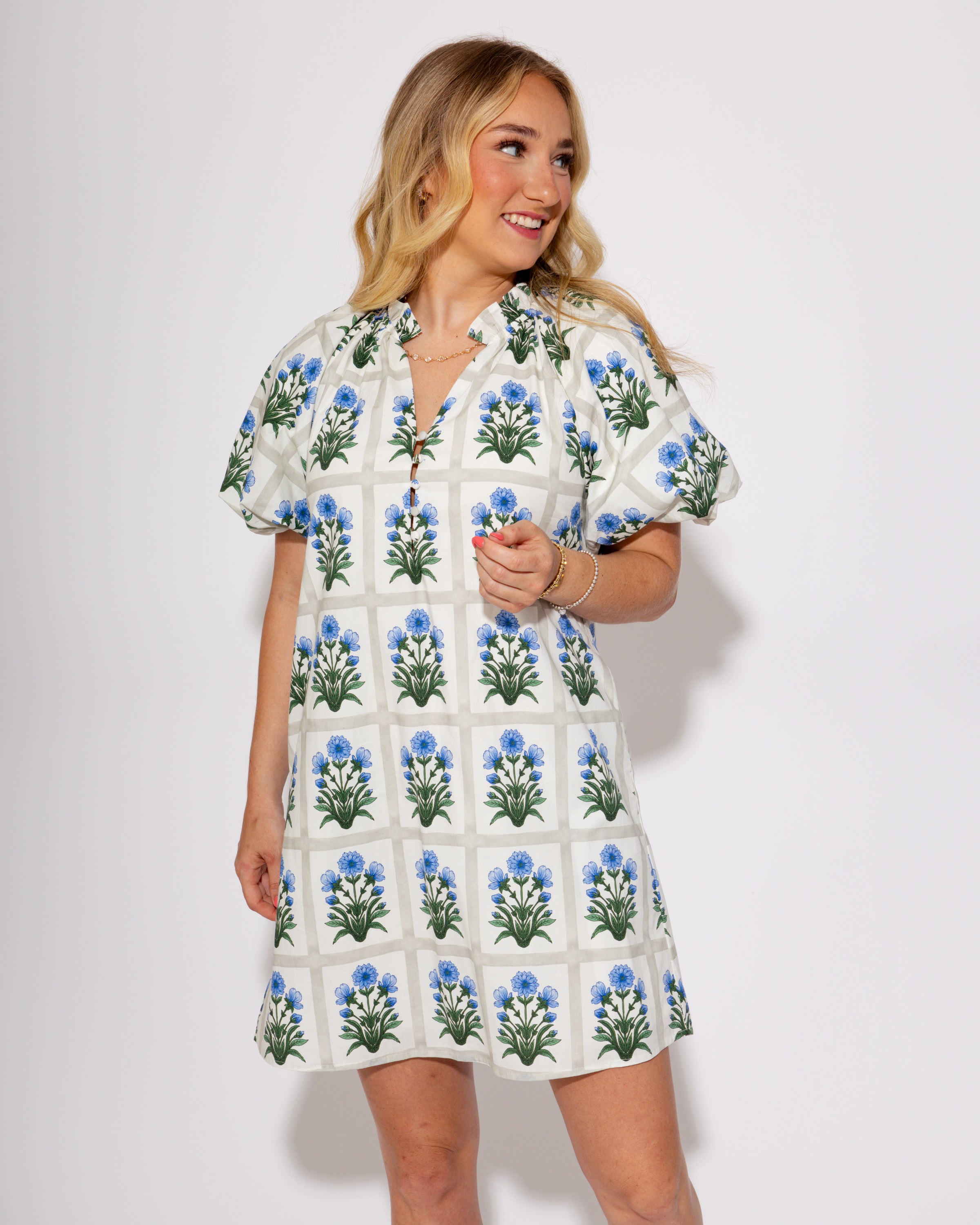 Gingham Garden Glow Dress in Royal Blue