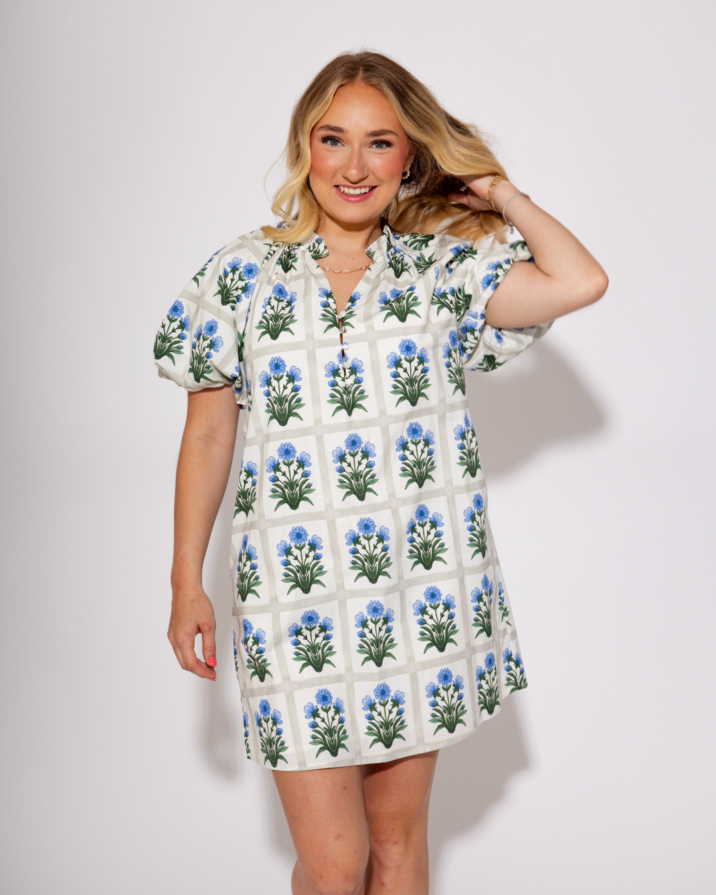 Gingham Garden Glow Dress in Royal Blue