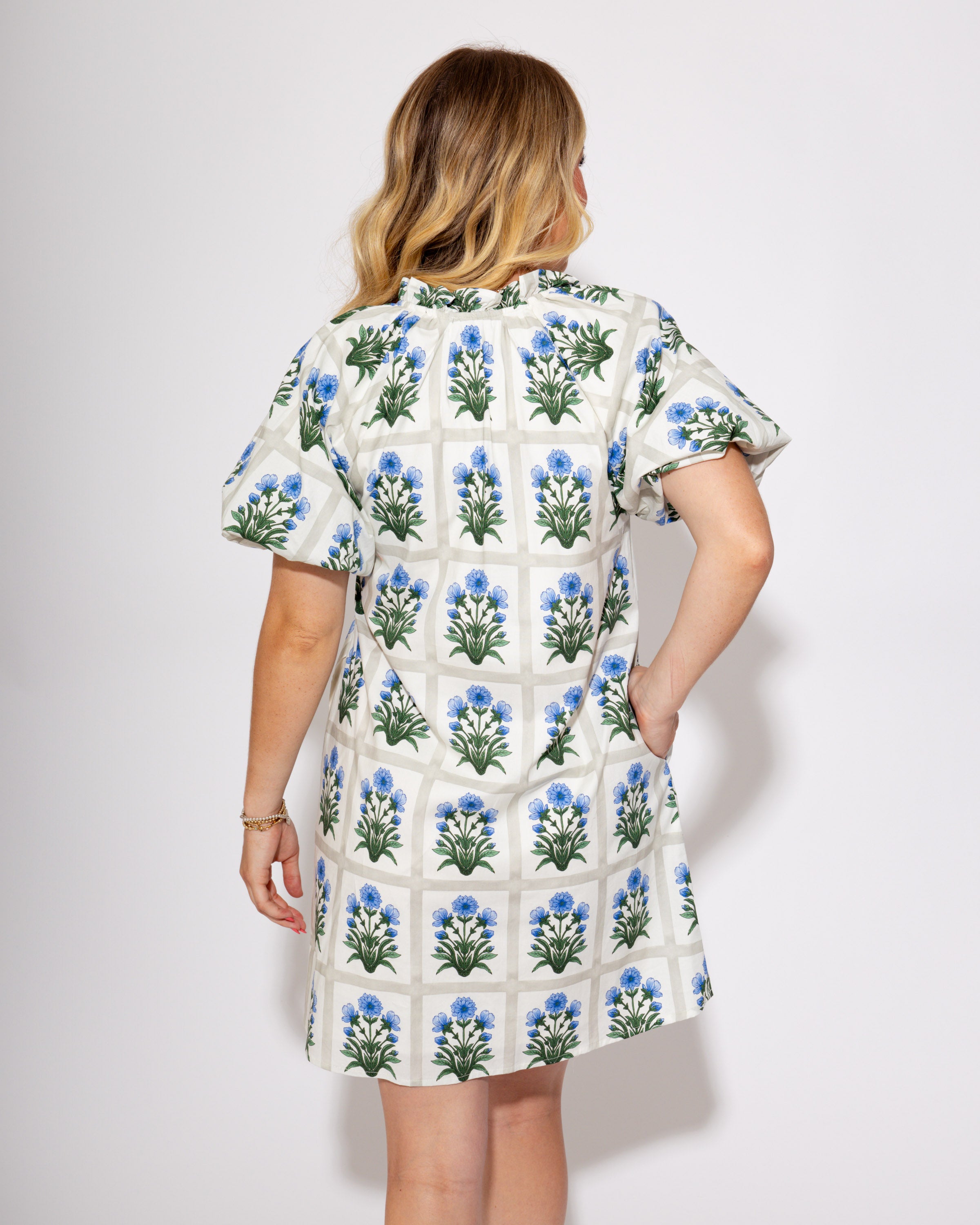 Gingham Garden Glow Dress in Royal Blue