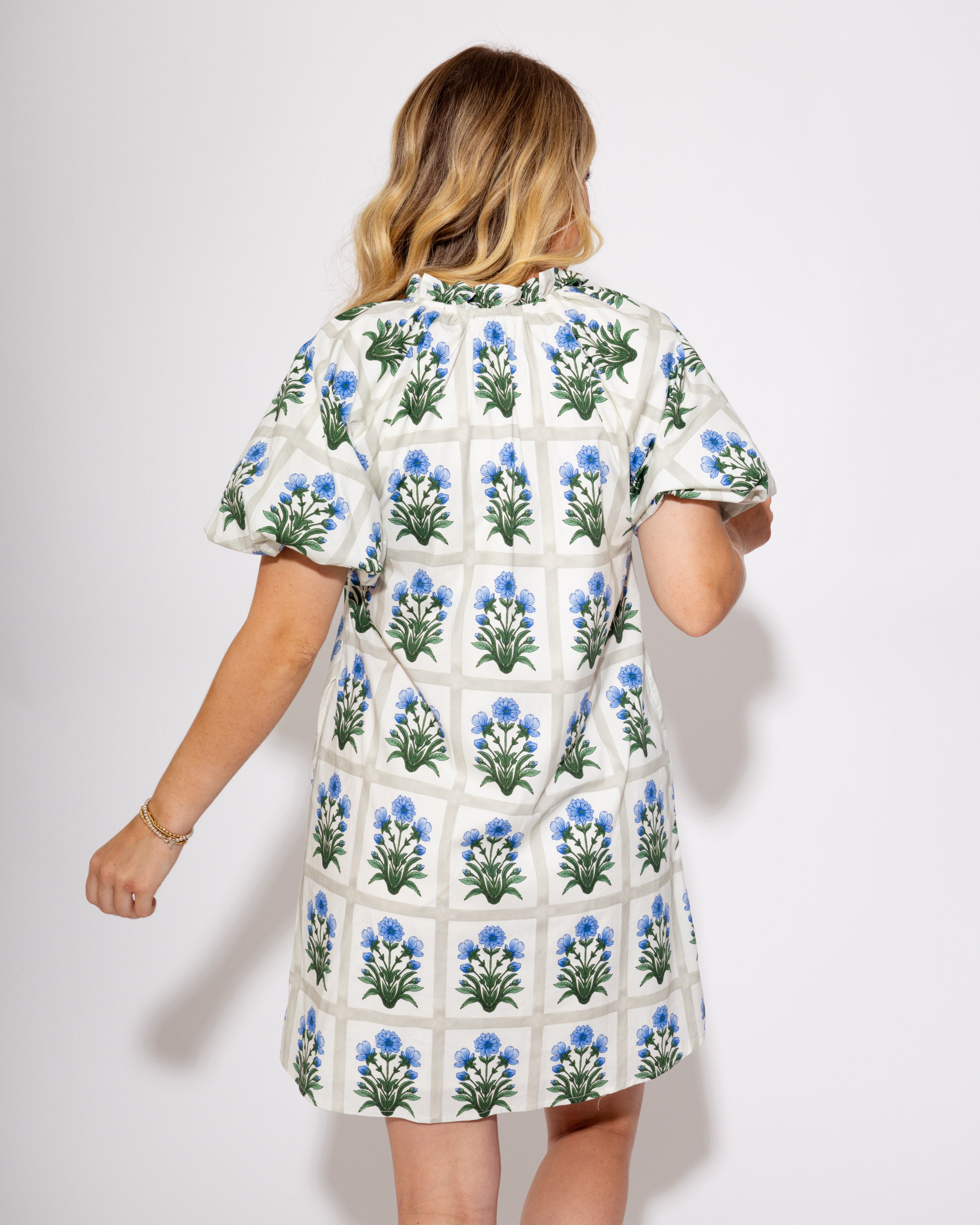 Gingham Garden Glow Dress in Royal Blue