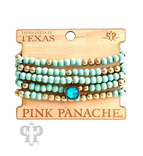 Turquoise Bead Pink Panache Bracelet Set