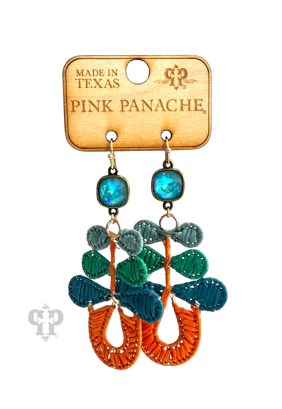 Green/Blue/Orange Raffia Pink Panache Earring