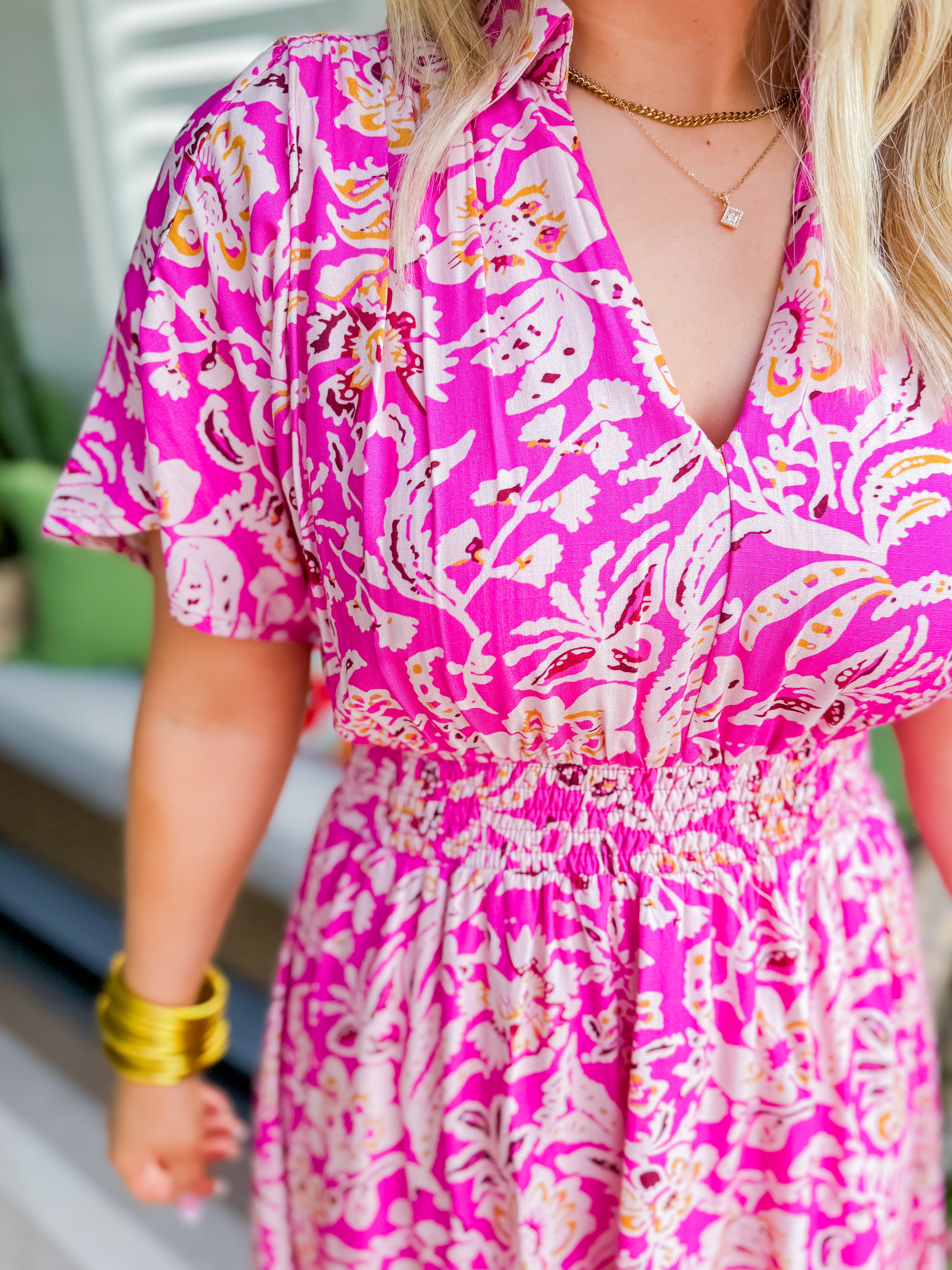 Short Sleeve Mini Dress in Hot Pink Floral