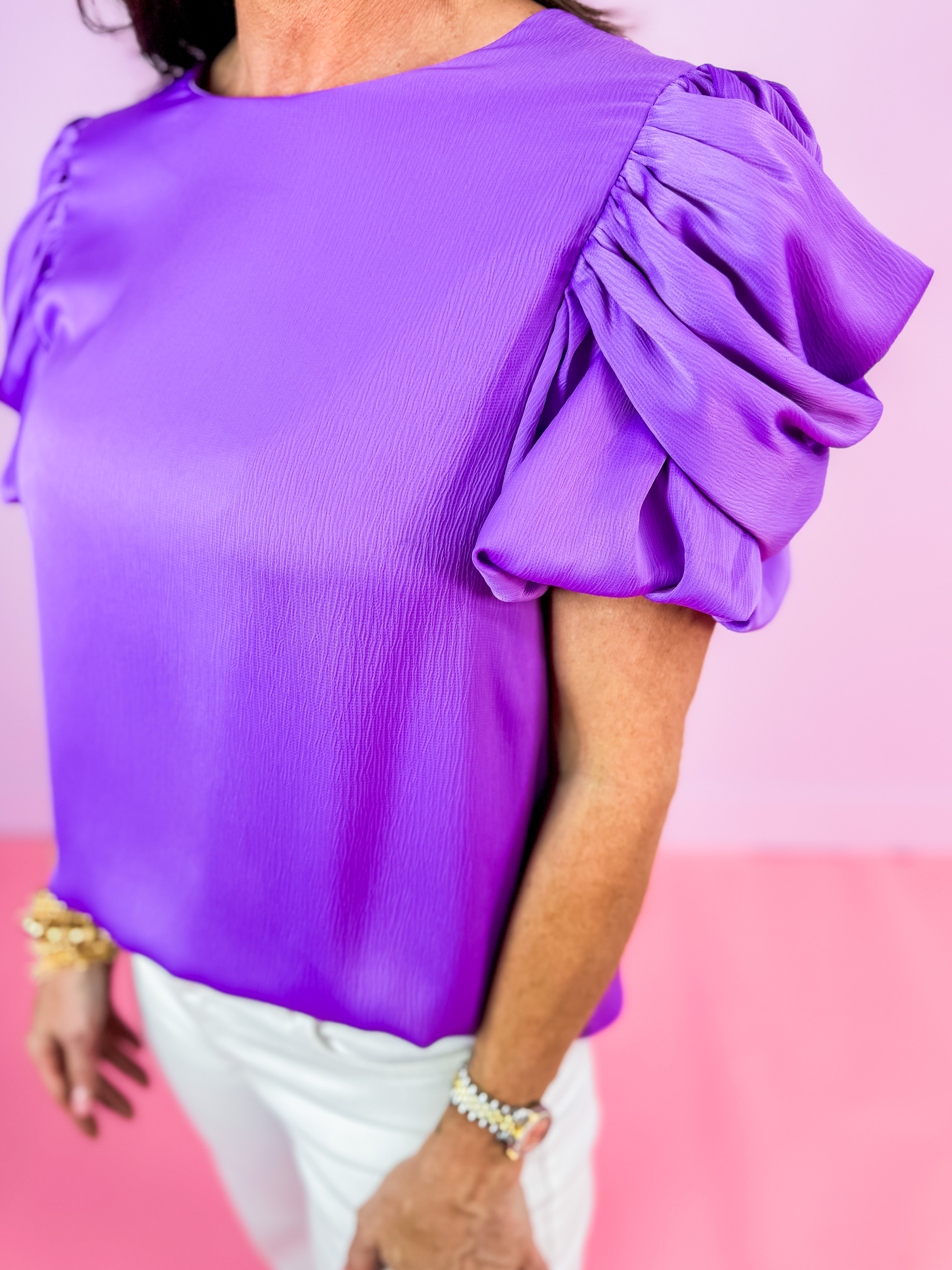 Satin Round Neck Top in Lilac