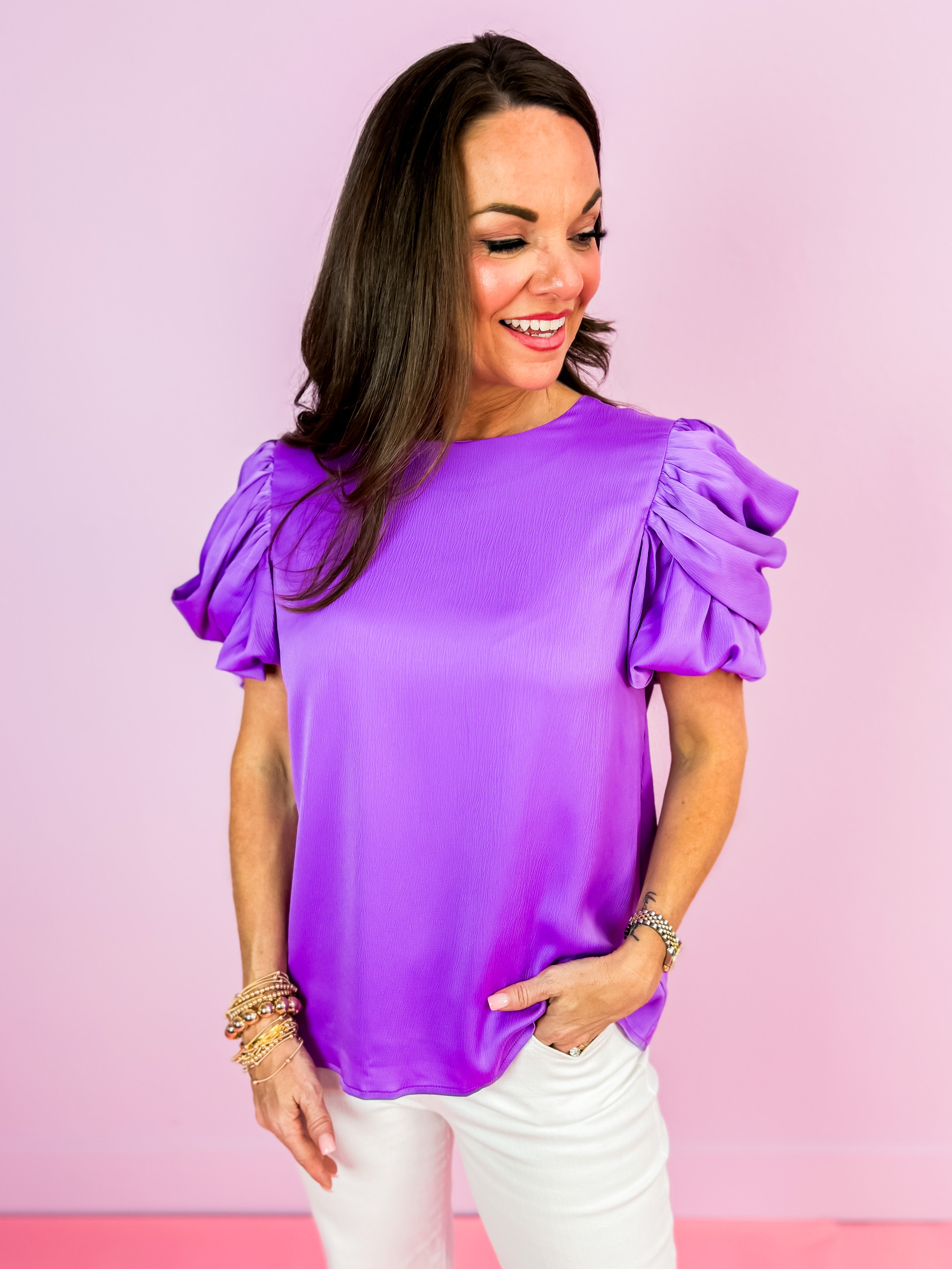 Satin Round Neck Top in Lilac