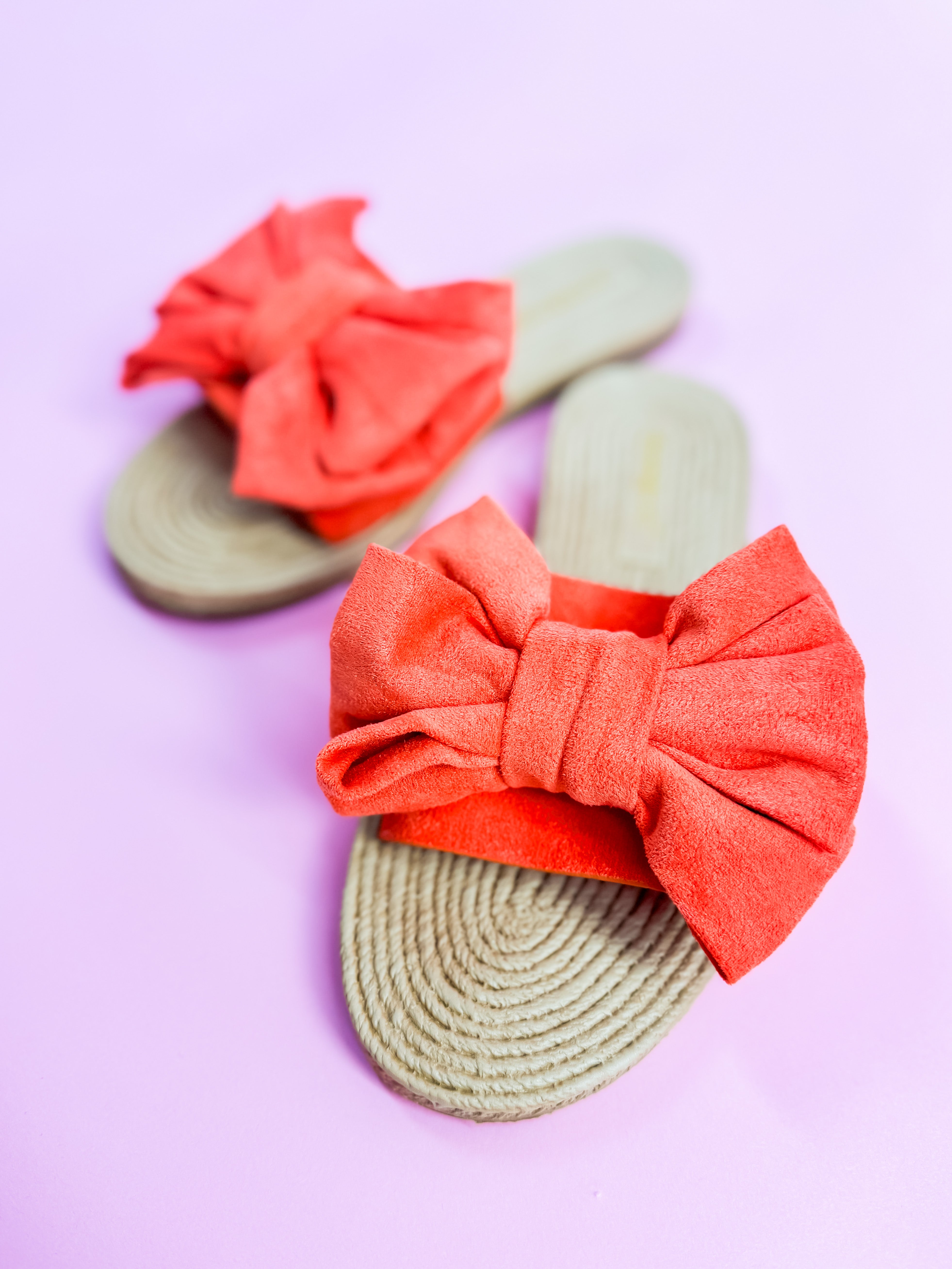 Orange Linen Bow Slide Sandals