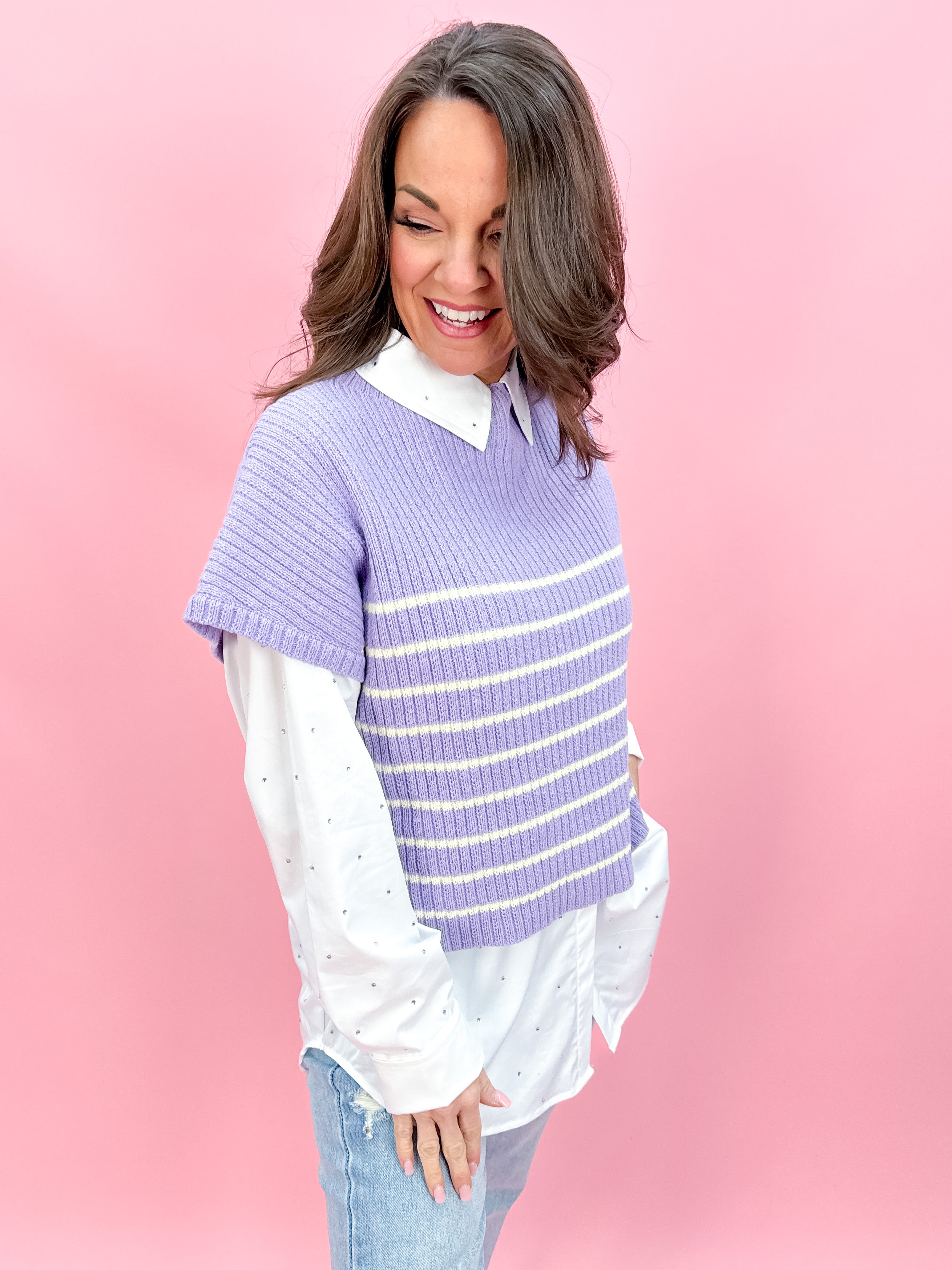 Lilac Knitted Mock Neck Sweater