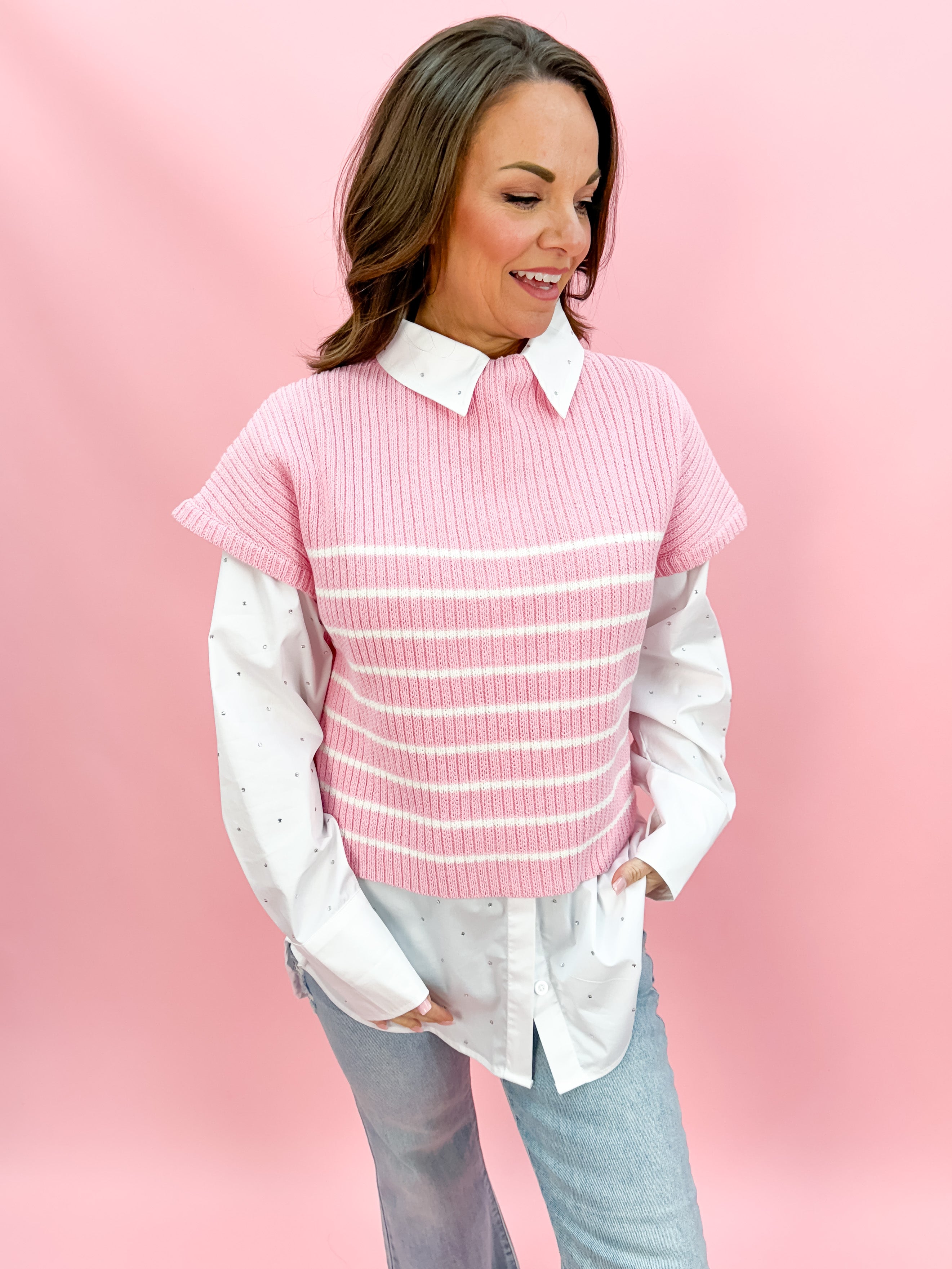 Pink Knitted Mock Neck Sweater