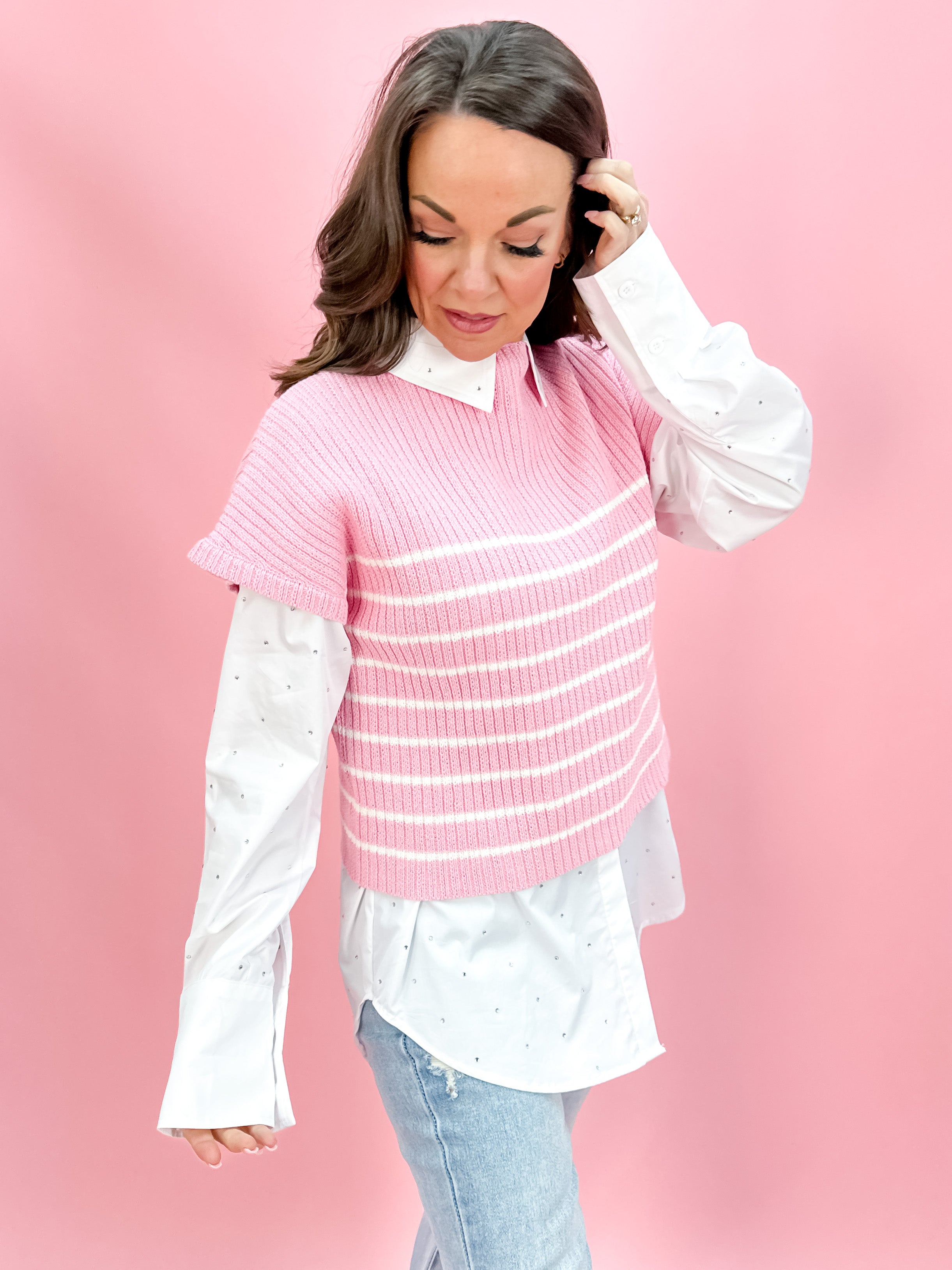 Pink Knitted Mock Neck Sweater