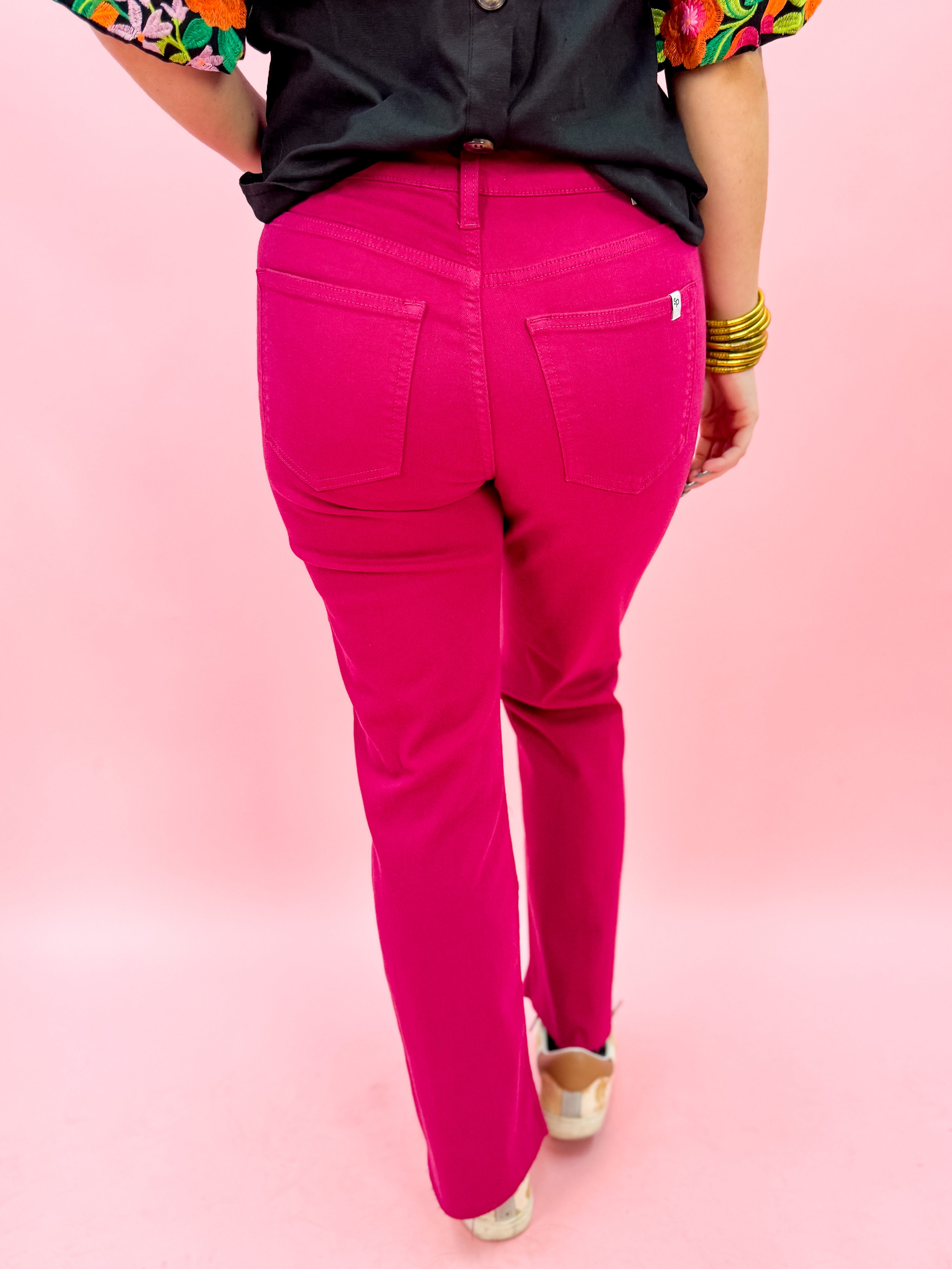 High Rise Kick Flare Jeans in Magenta