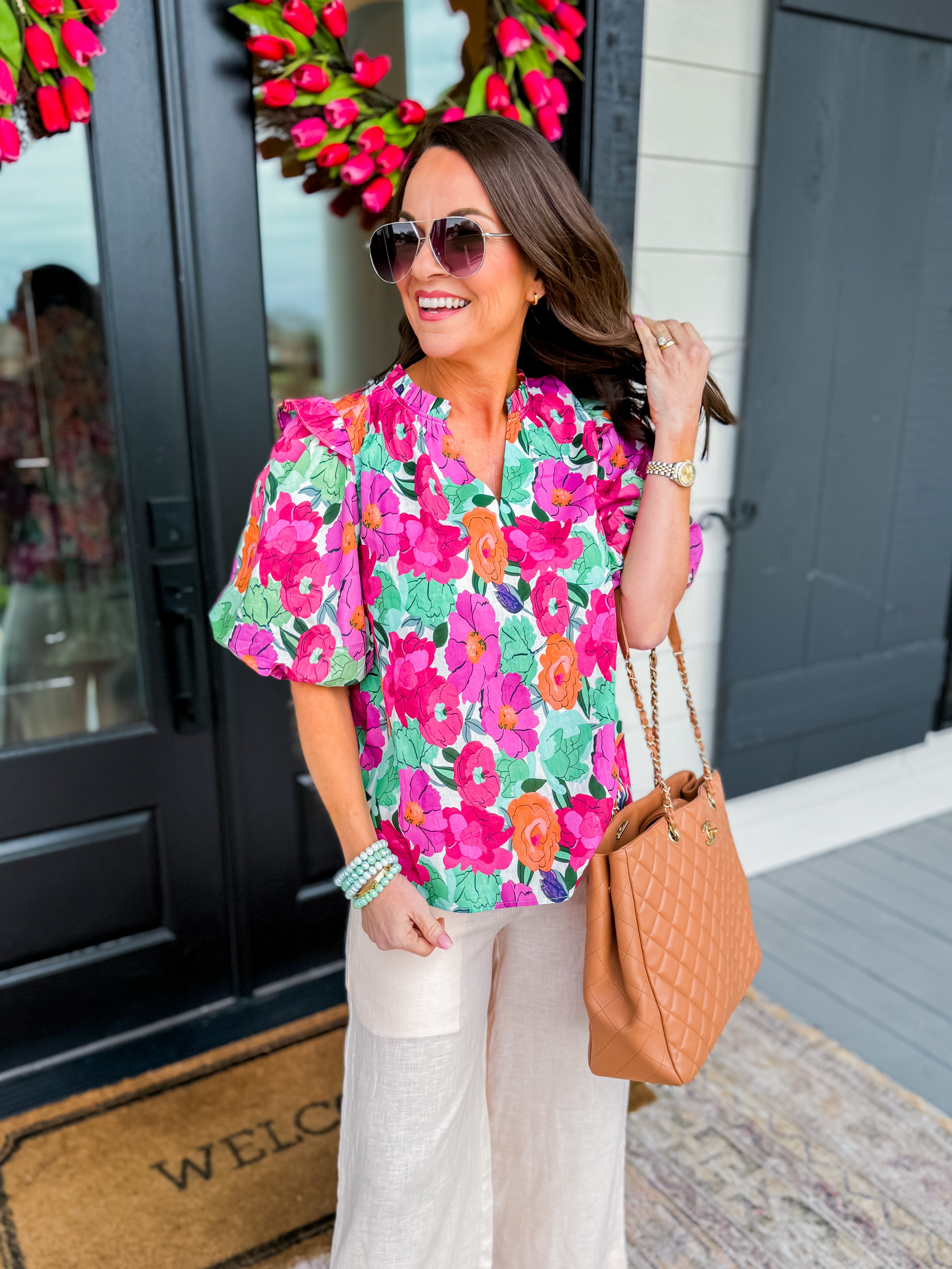 THML Puff Sleeve Floral Top
